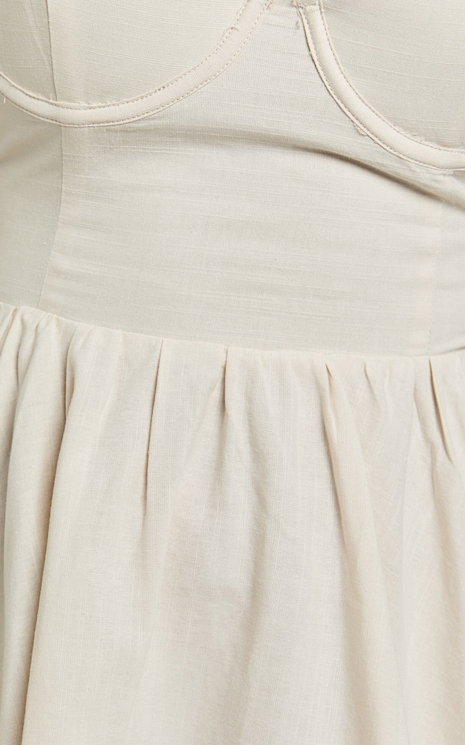 Cathryn Mini Dress - Cross Back Bustier Linen Look Blend Dress in Stone