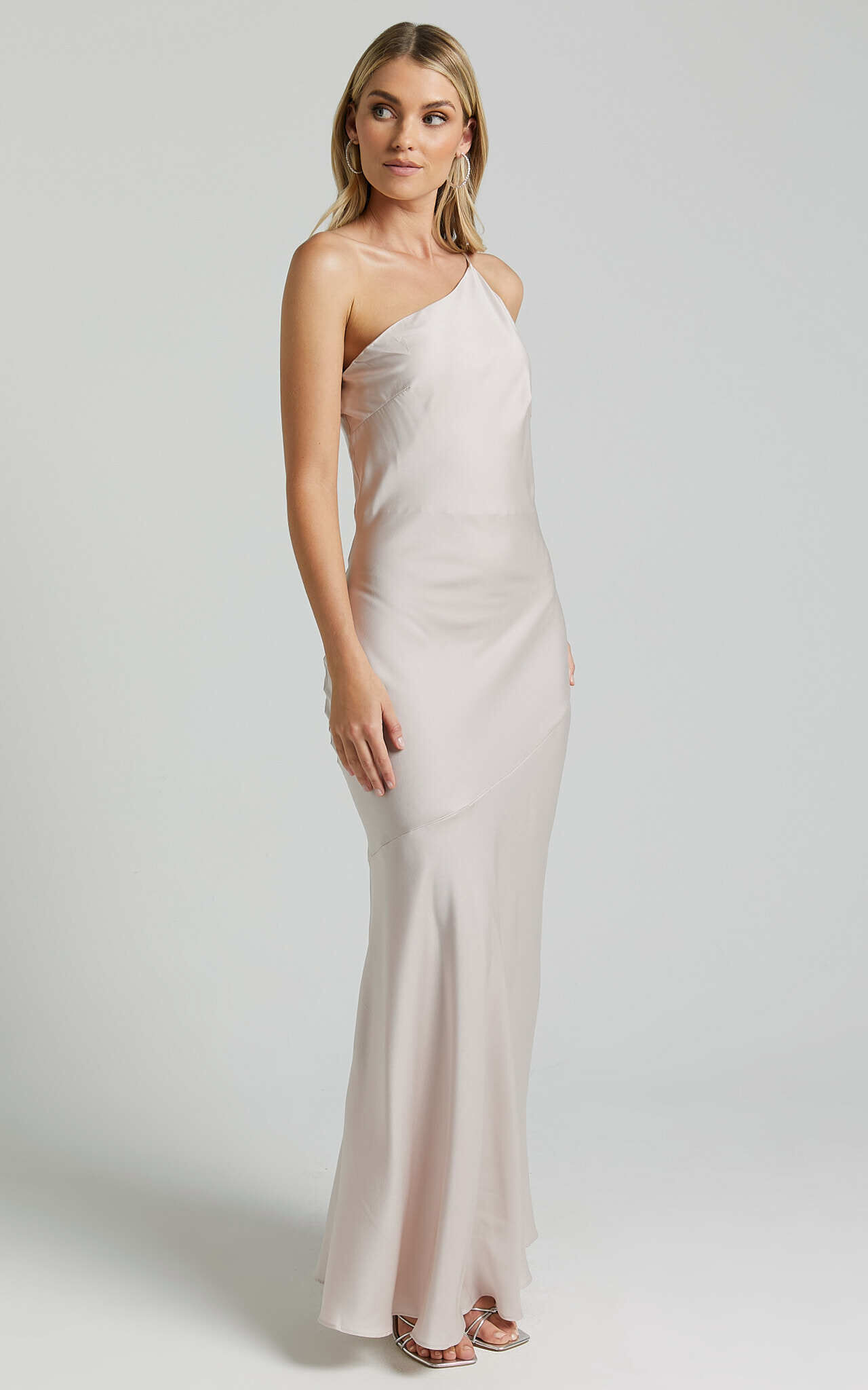 Rosalyn Maxi Dress - Asymmetric One Shoulder Cross Back Slip in Ivory