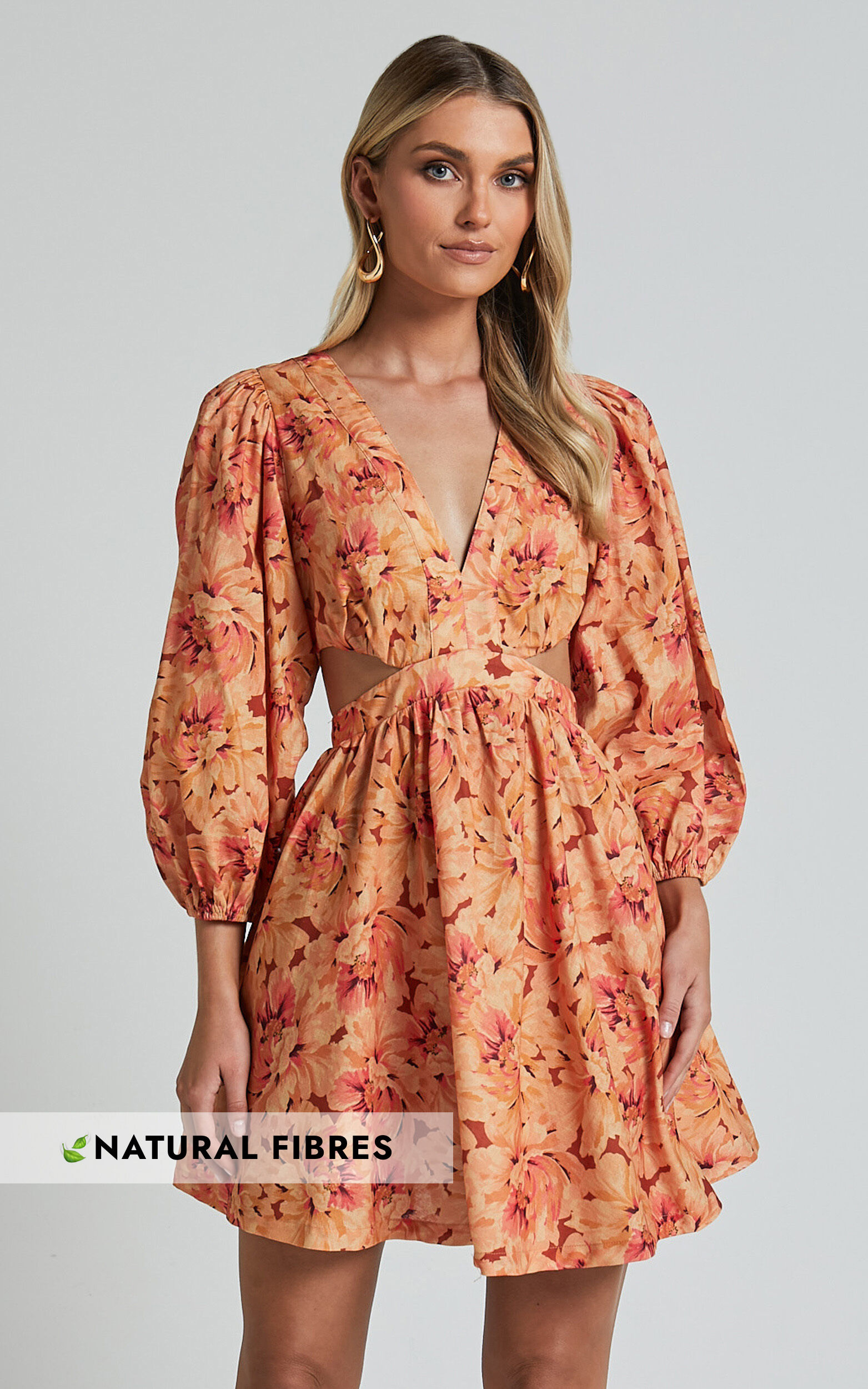 Amalie The Label - Mariana Linen Blend Balloon Sleeve Mini Dress in Valencia Print