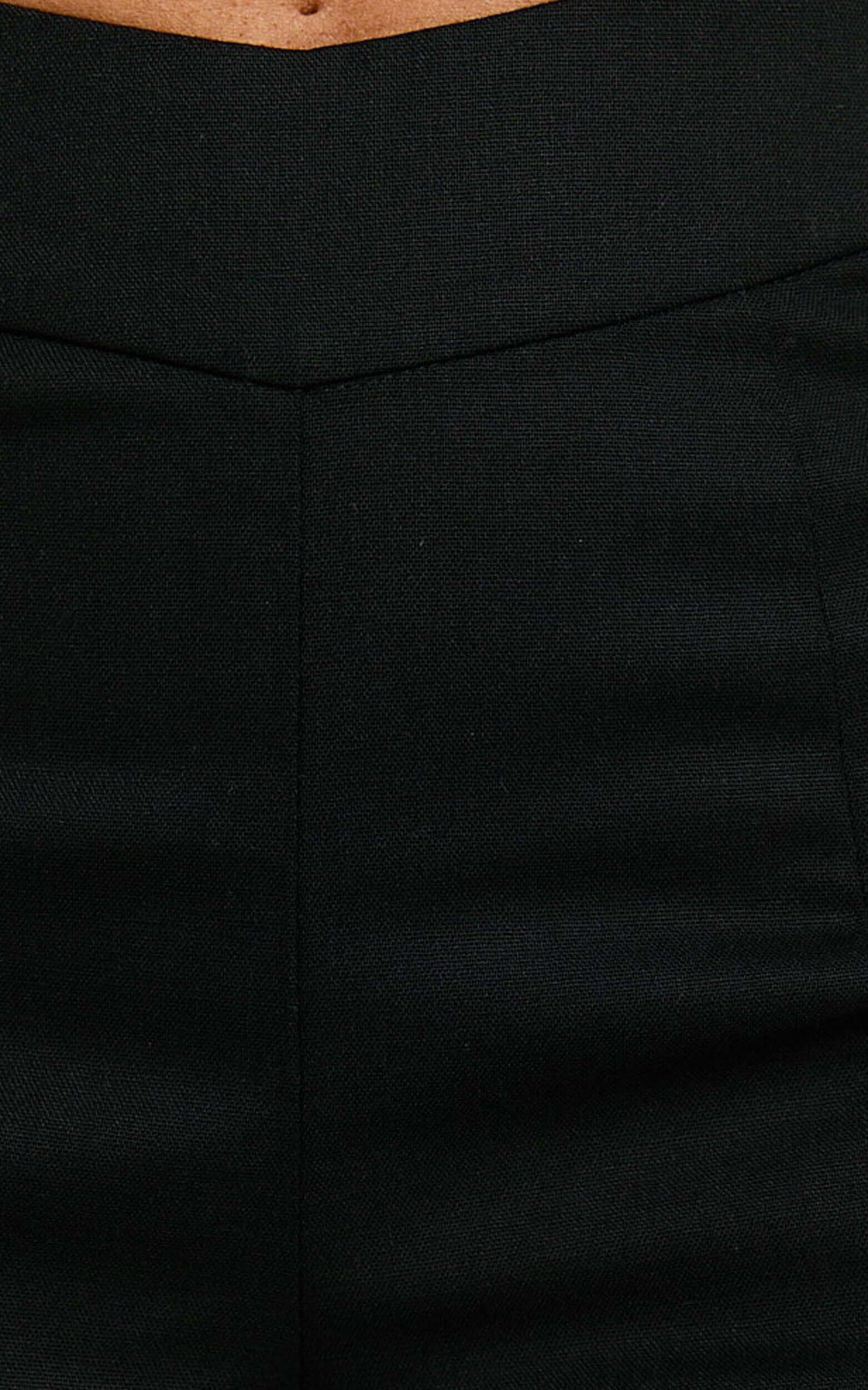 Jamir Pants - Linen Look High Waisted Fit and Flare Pants in Black