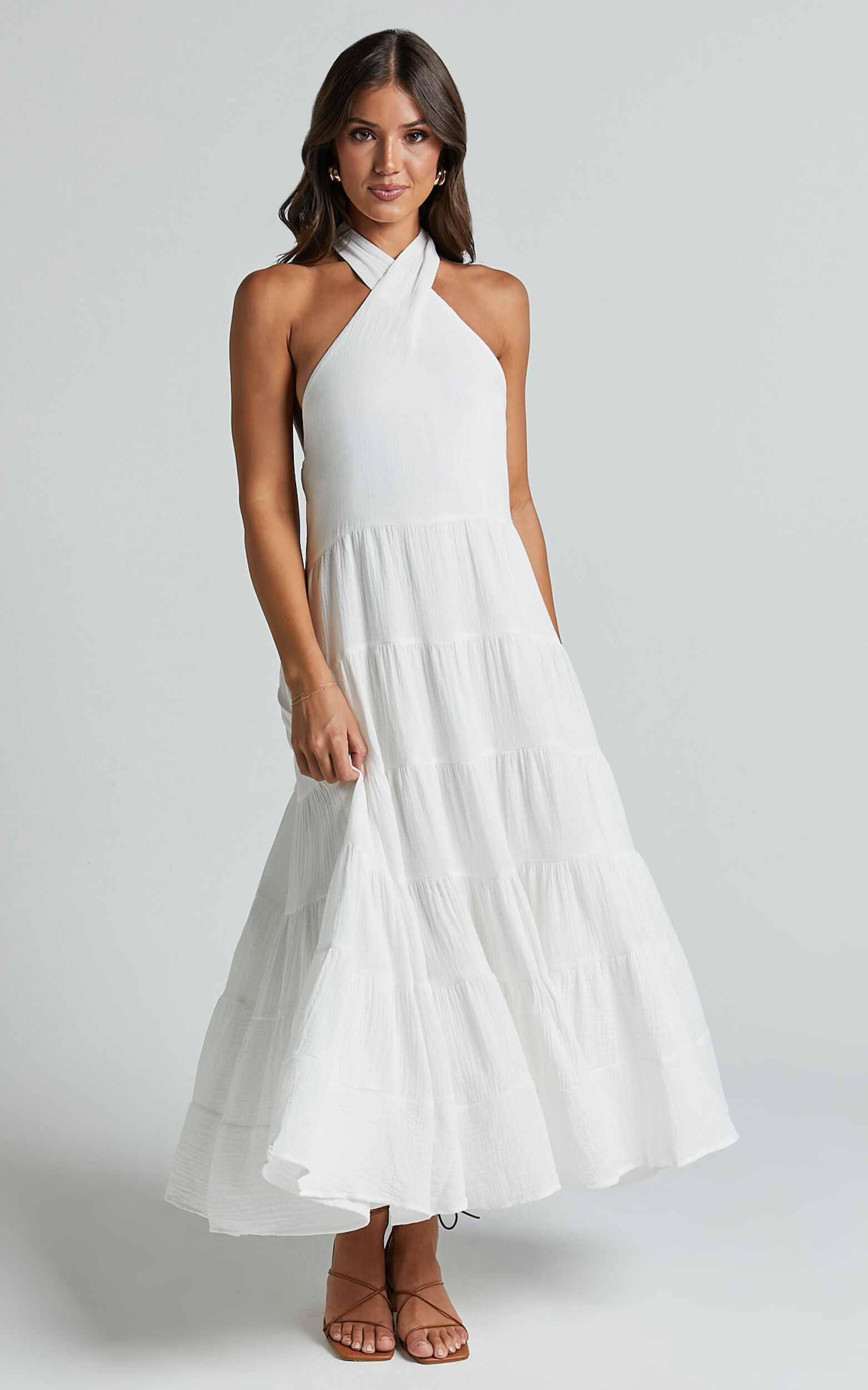 Jodilou Midi Dress - Halter Tiered Dress in White