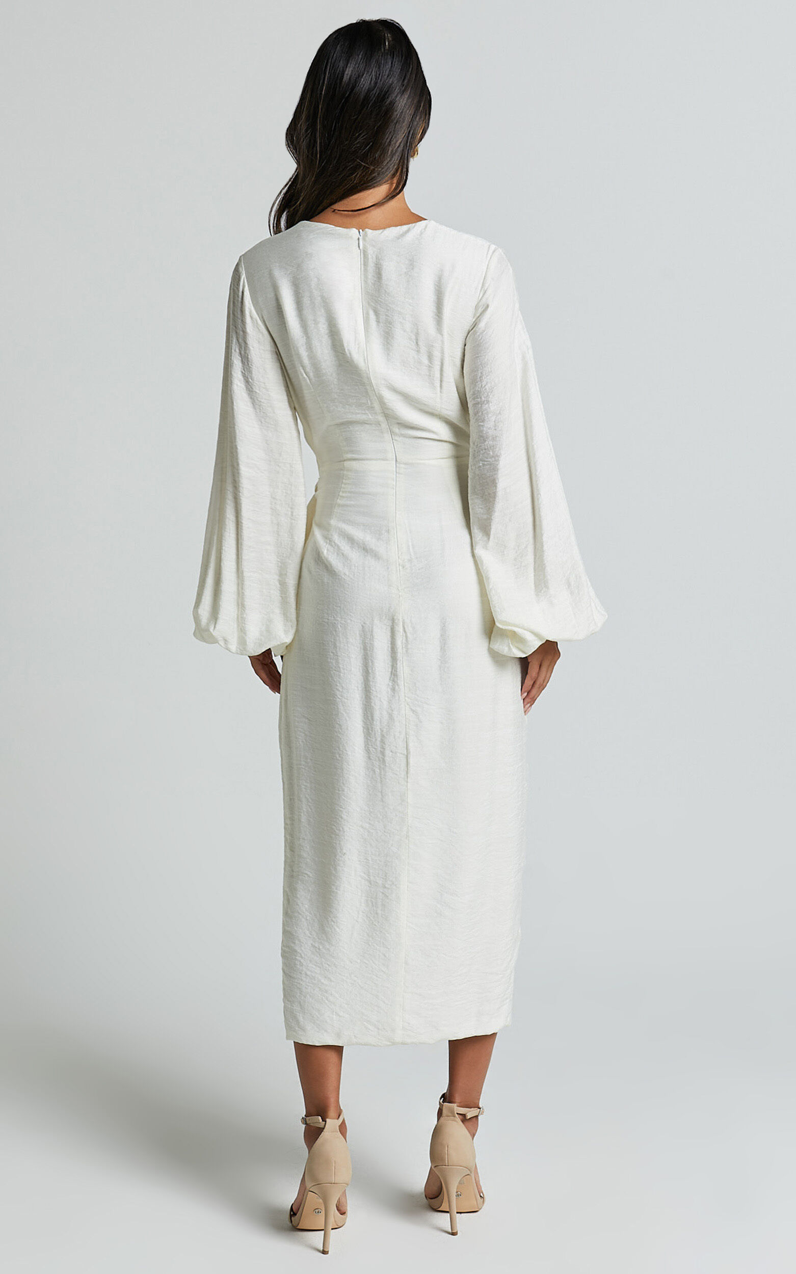 Taylor Midi Dress - Long Sleeve Wrap Dress in White