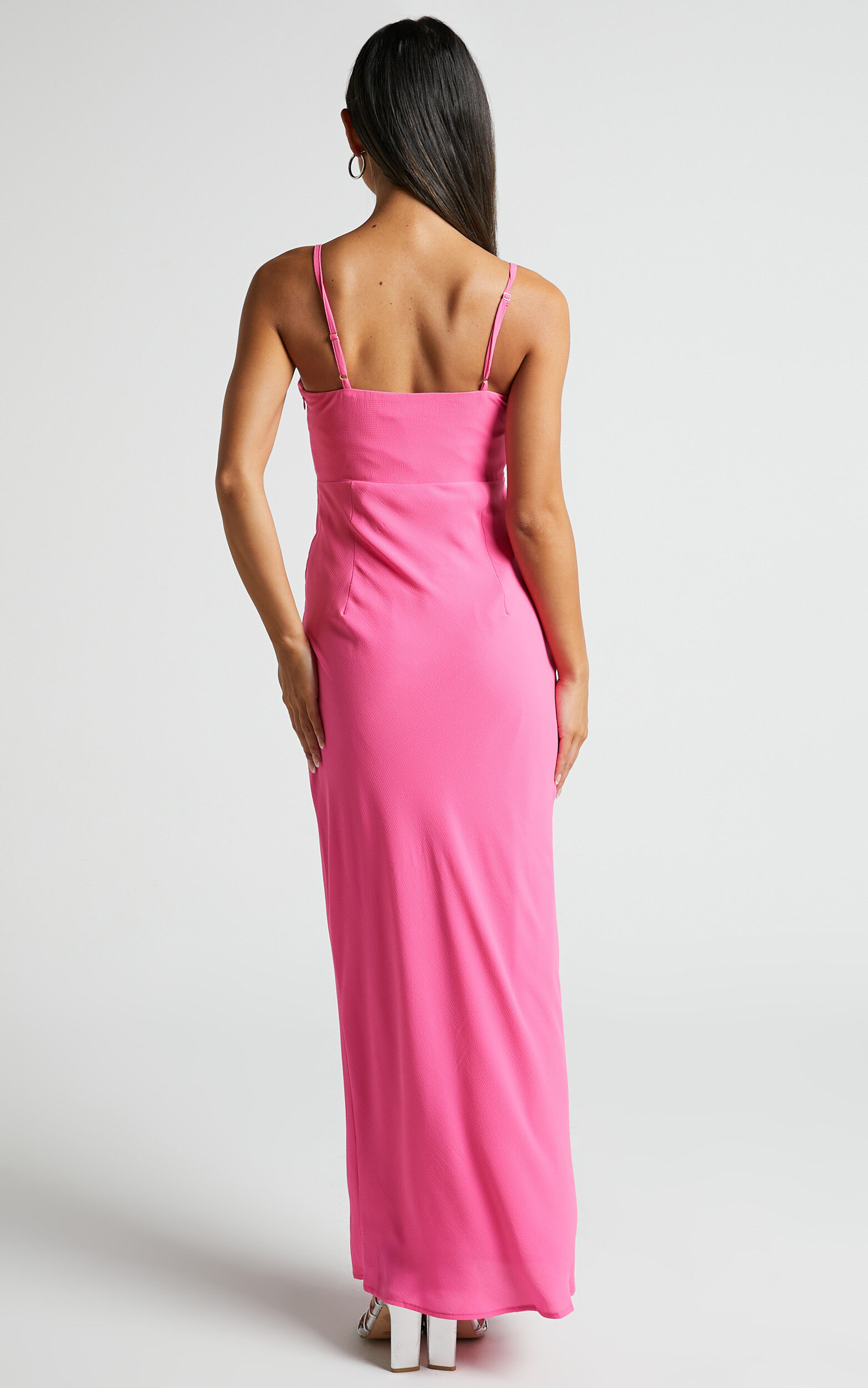 Blair Midi Dress - Corset Detail Thigh Split Dress in Pink