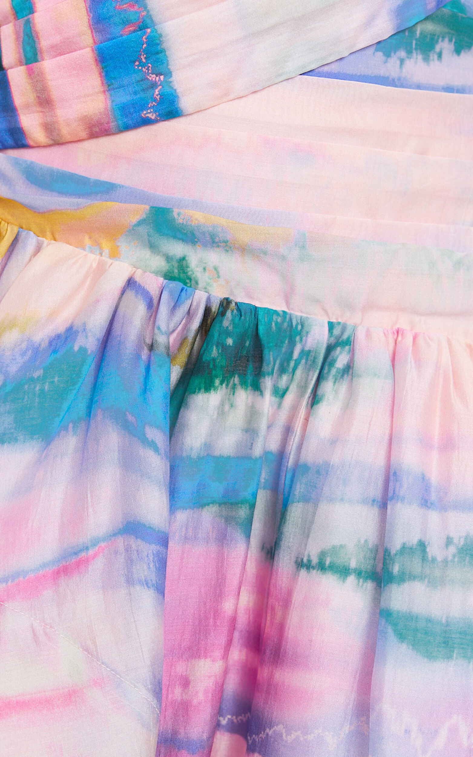 Amalie The Label - Keziah One Shoulder Asymmetric Midi Dress in Abstract Sunset Print