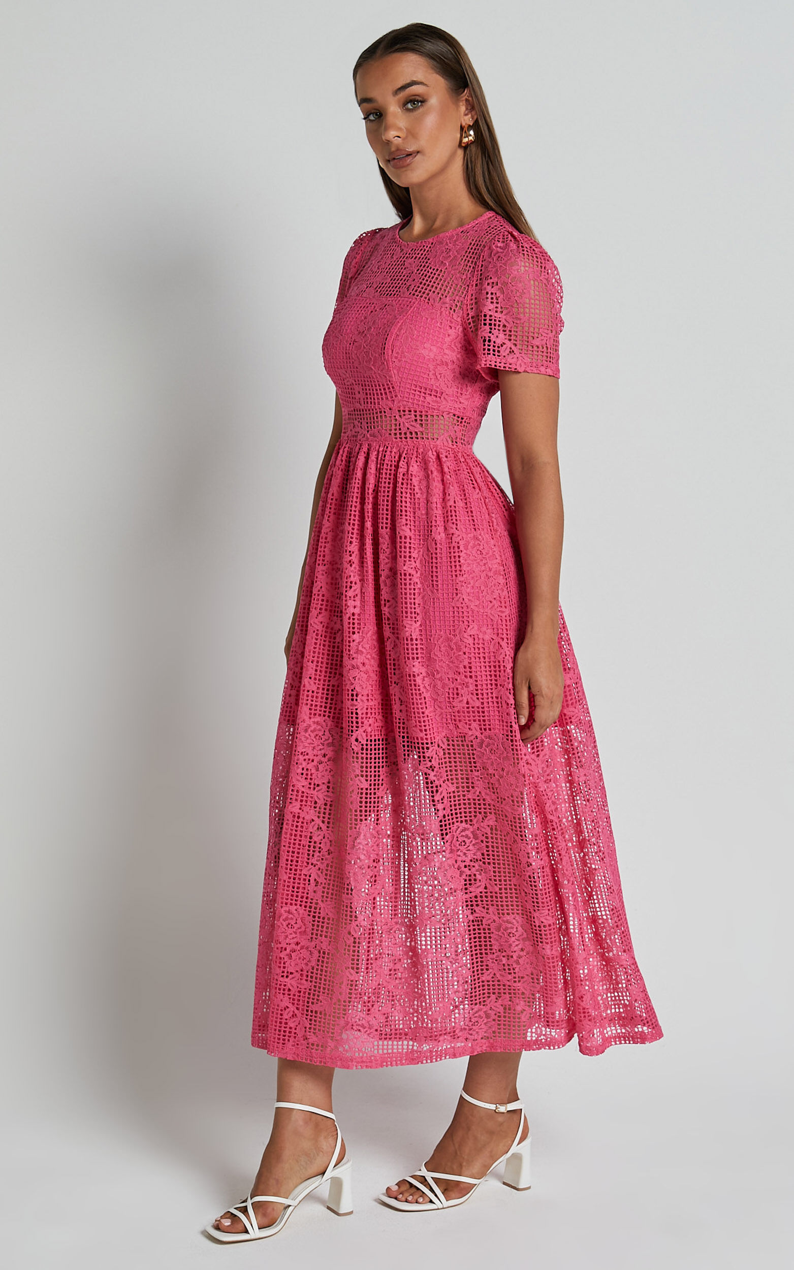 Leon Midi Dress - Short Sleeve Dress in Pink