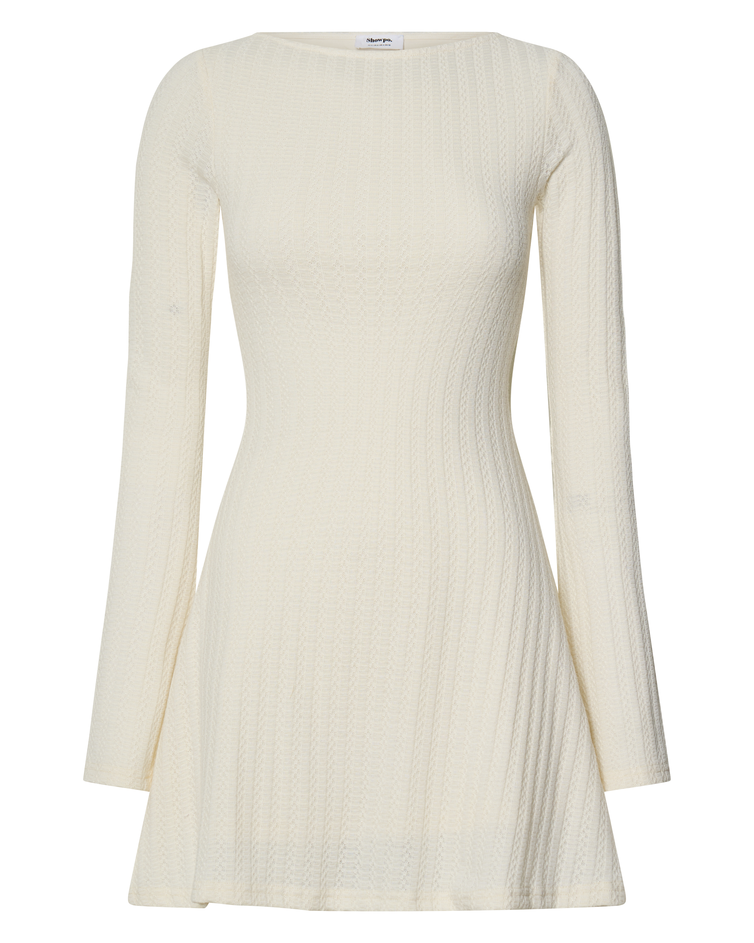 Melissa Mini Dress - Flared Long Sleeve A Line Dress in Off White