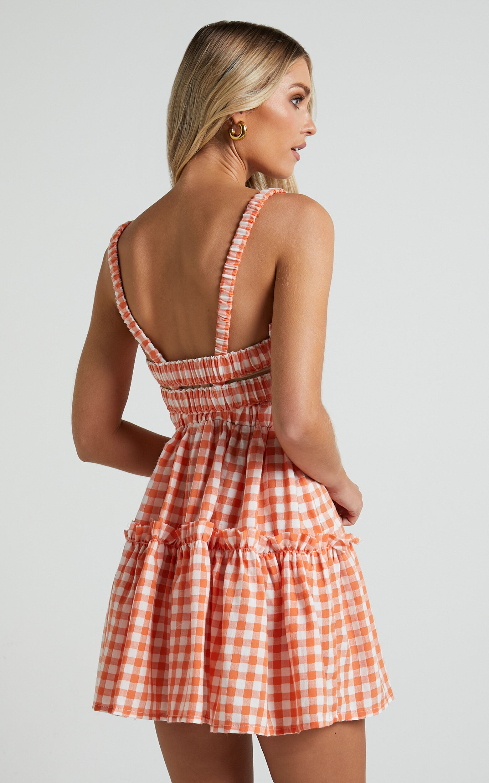 Wilda Mini Dress - Shirred Tiered Dress in Orange