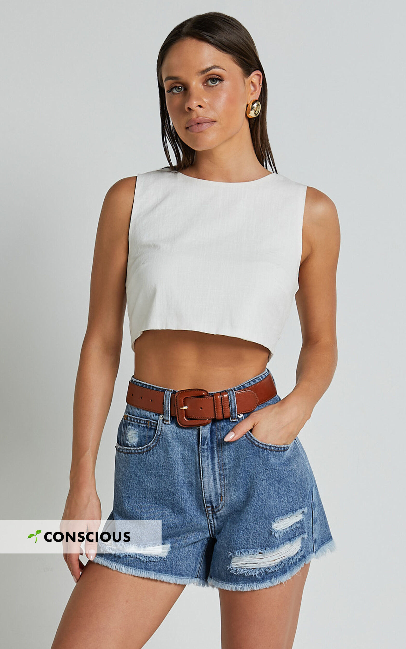 Mindae Shorts - Recycled Cotton Ripped Denim Shorts in Blue