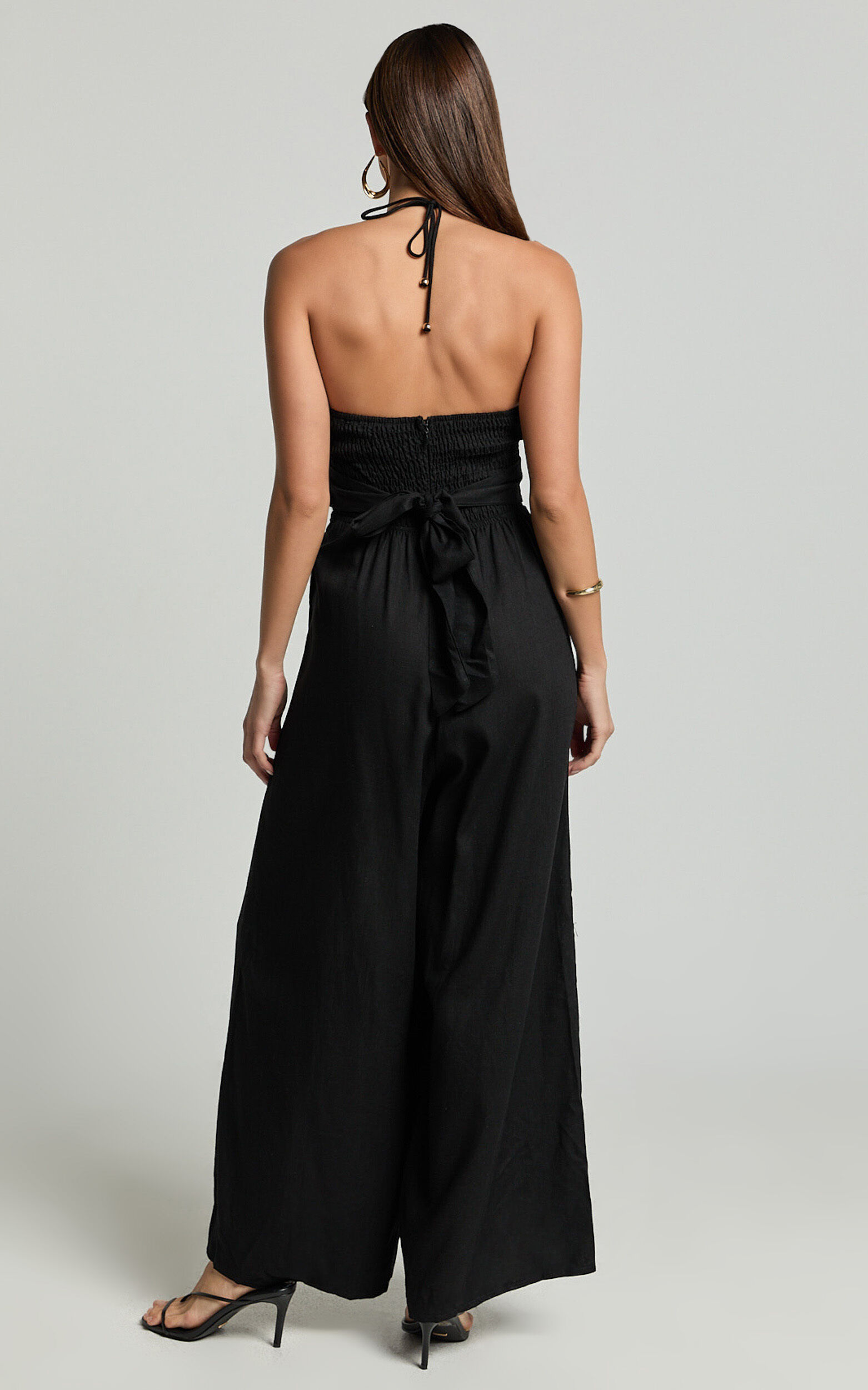 Isla Jumpsuit - Linen Halter Neck Jumpsuit in Black