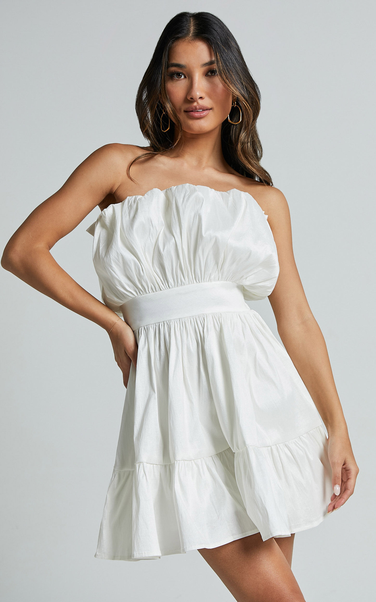 Austine Mini Dress - Strapless A Line Dress in Oyster