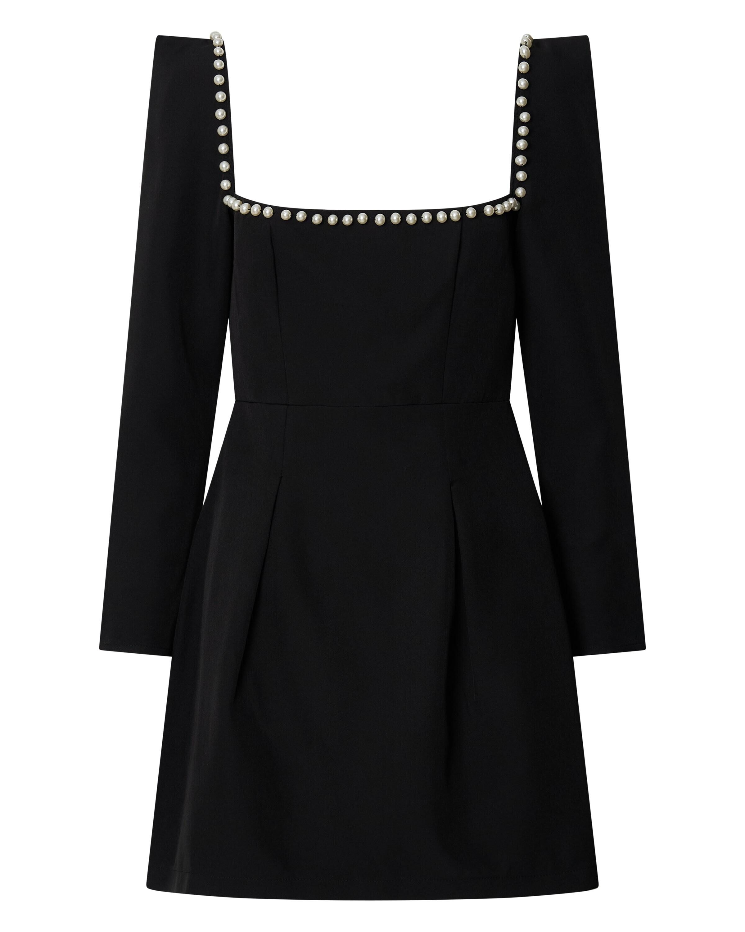 Edelyn Mini Dress - Square Neck Long Sleeve A Line Dress in Black