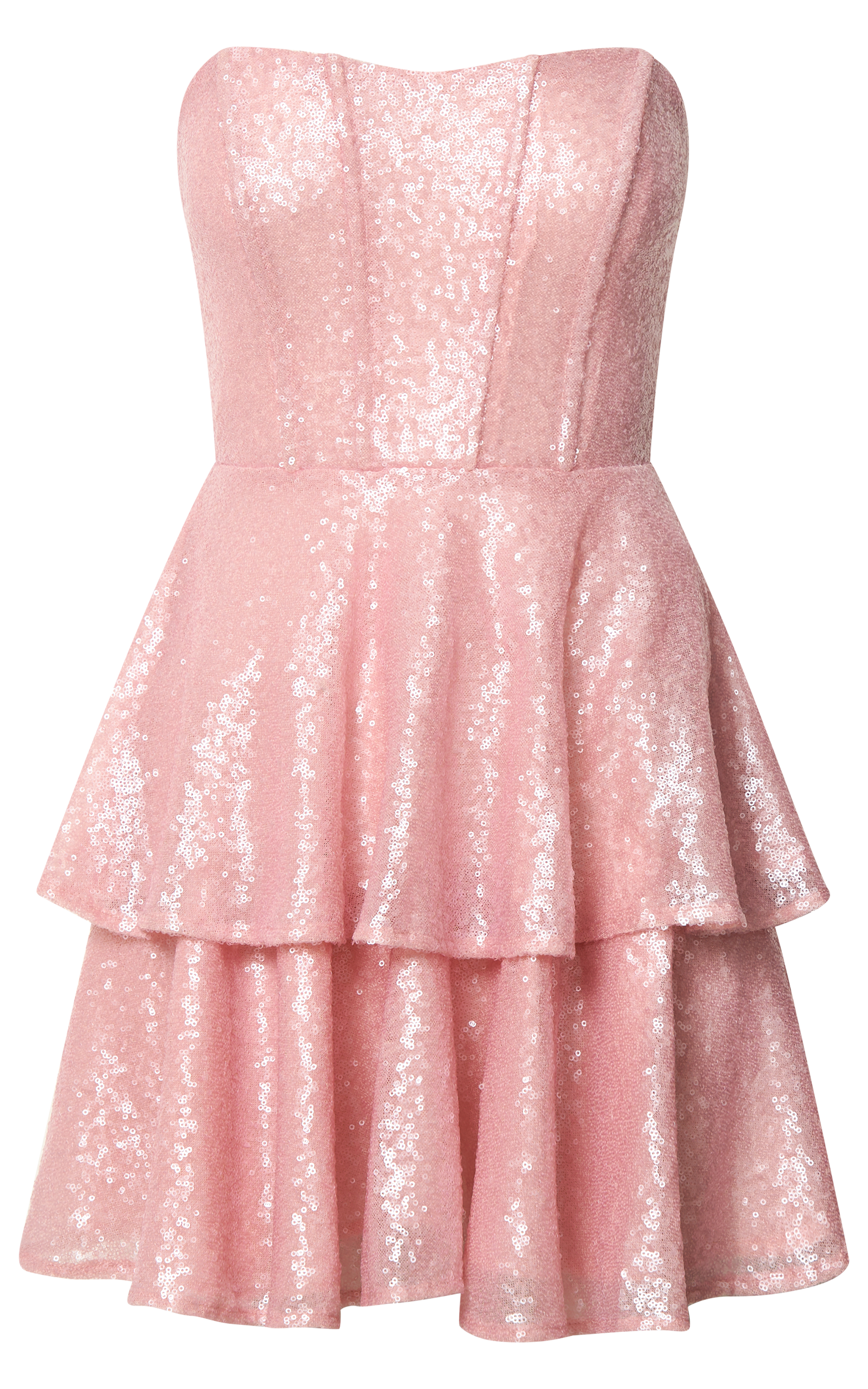 Mabel Mini Dress - Strapless Sweetheart Neck Tiered in Pink