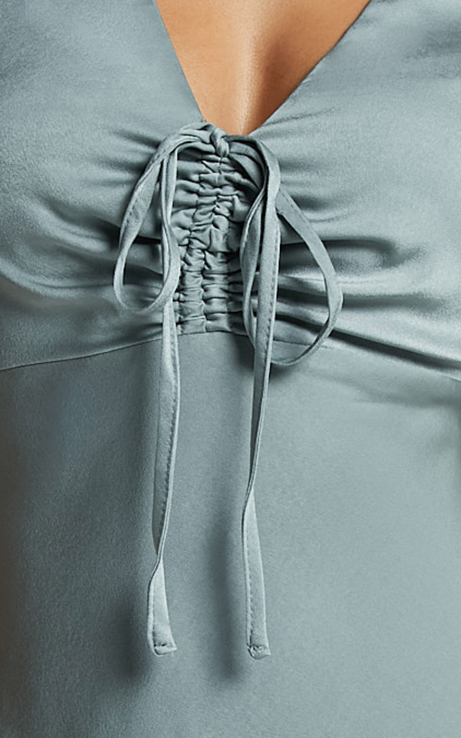 Nicholla Midi Dress - Ruched Front Angel Sleeve Slip Dress in Sage