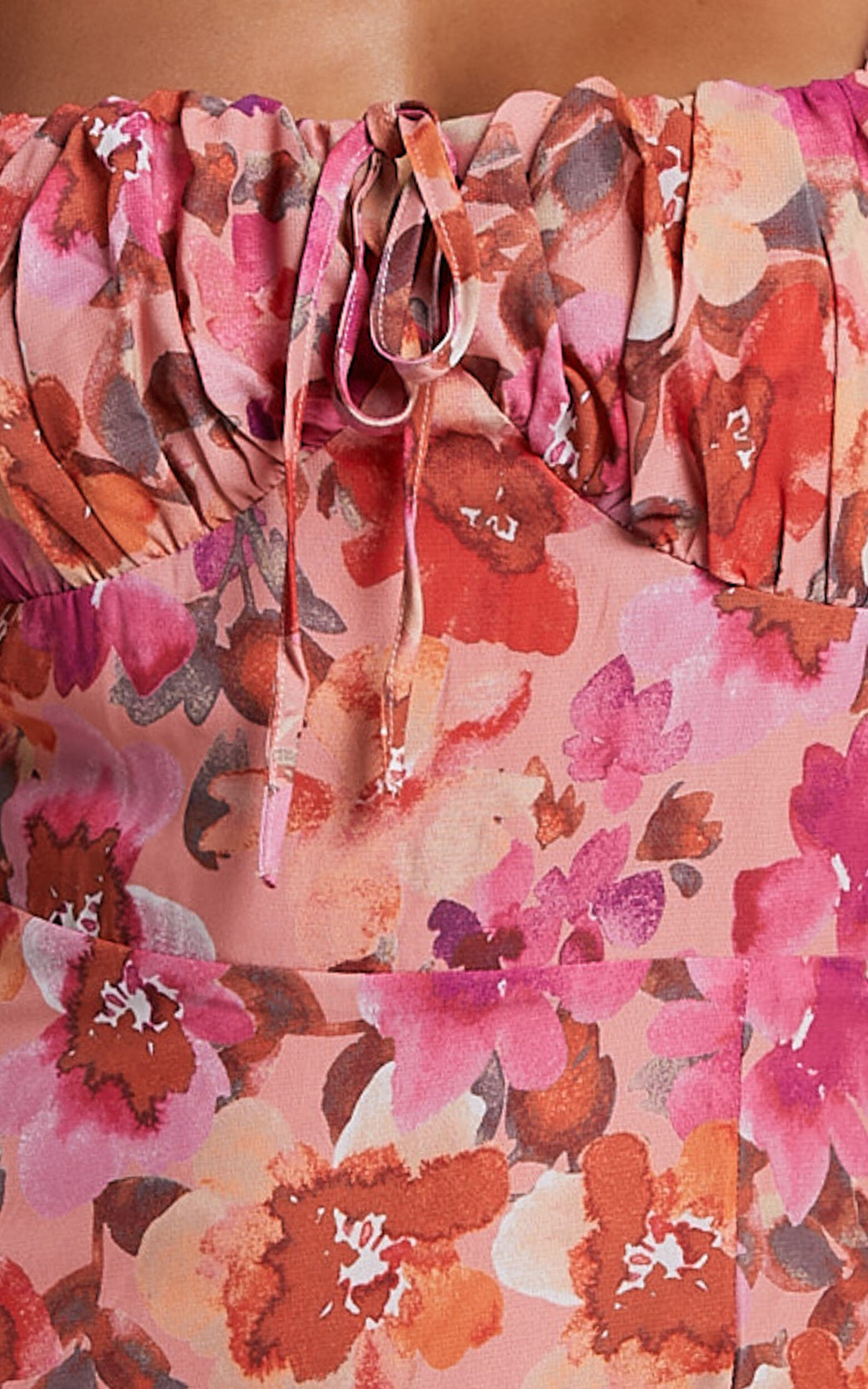 Austen Midi Dress - Short Puff Sleeve Thigh Split Dress in Apricot Blossom