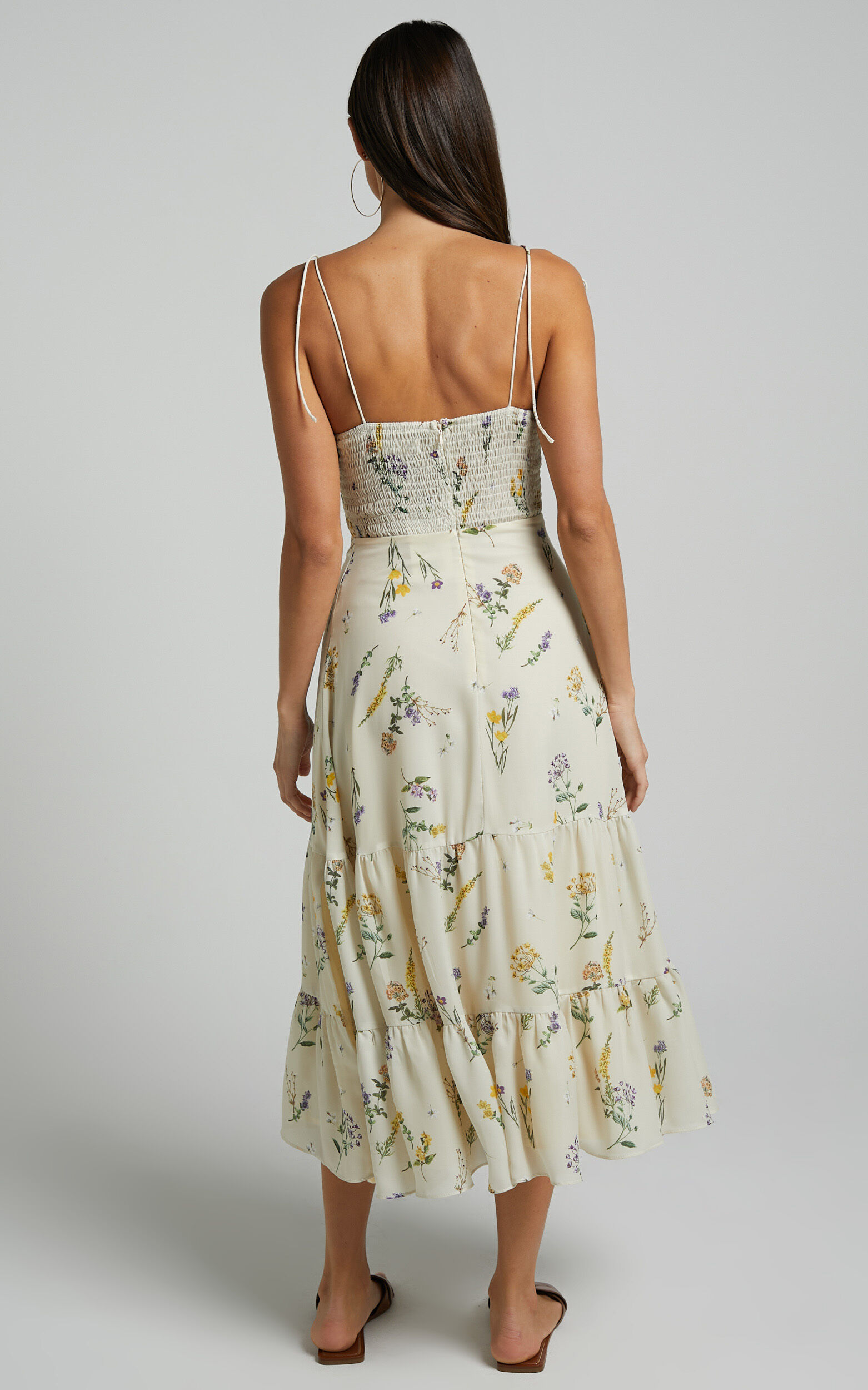 Monaco Midi Dress - Strappy Sweetheart Tiered Dress in Botanical floral