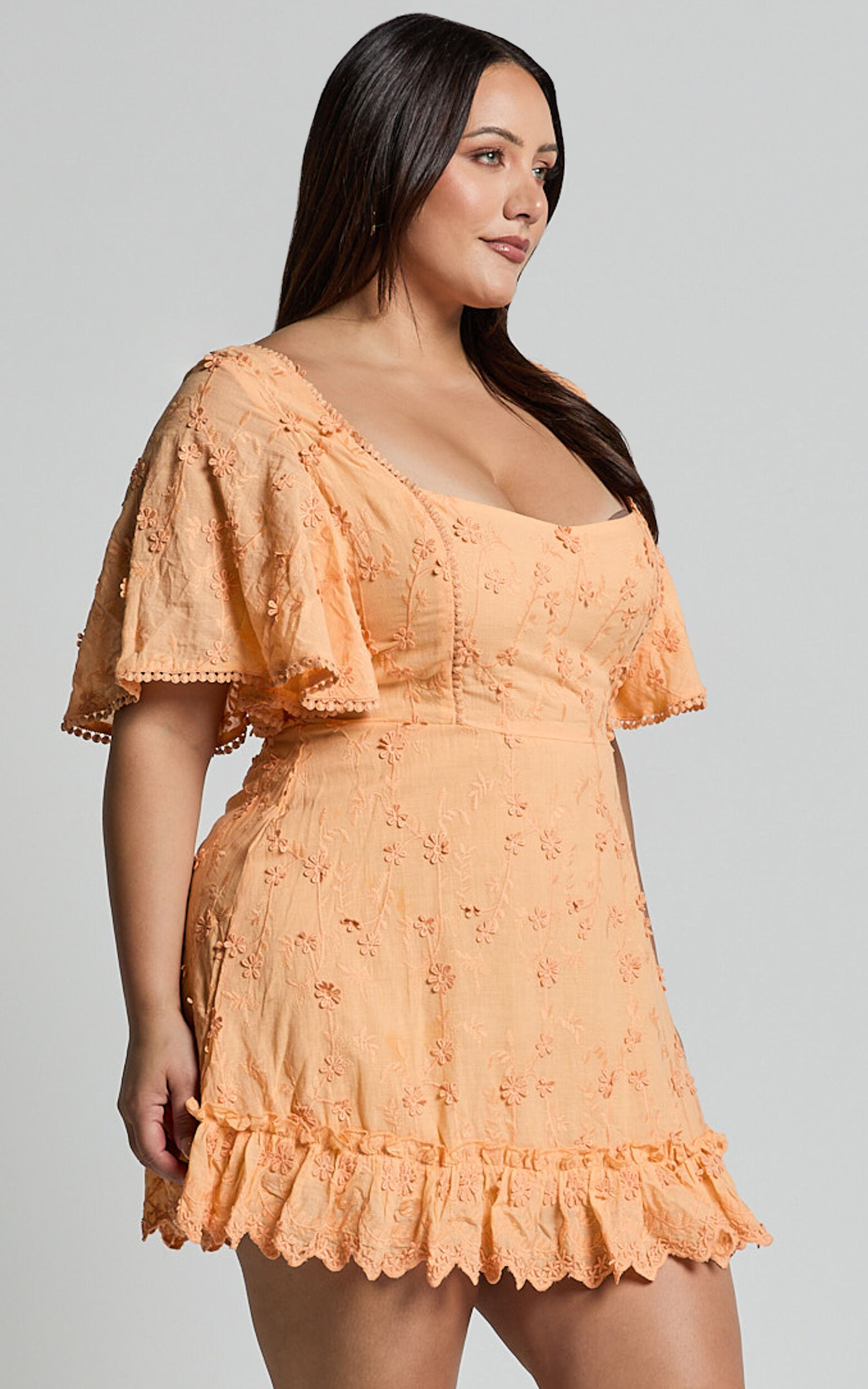 Fancy A Spritz Mini Dress - Square Neck Dress in Peach Fuzz