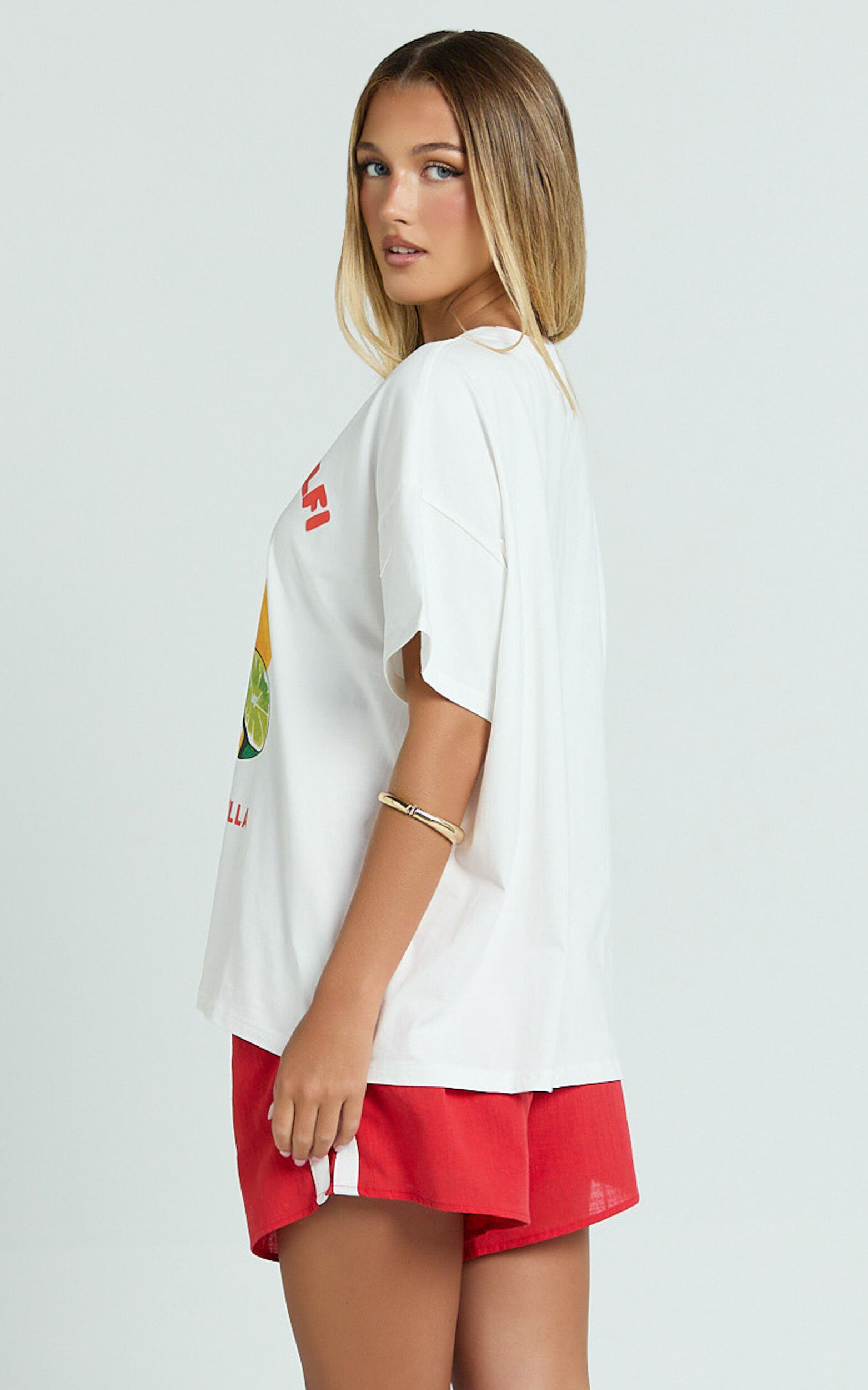 Jodie Top - Oversized Oranges Print T-Shirt in White