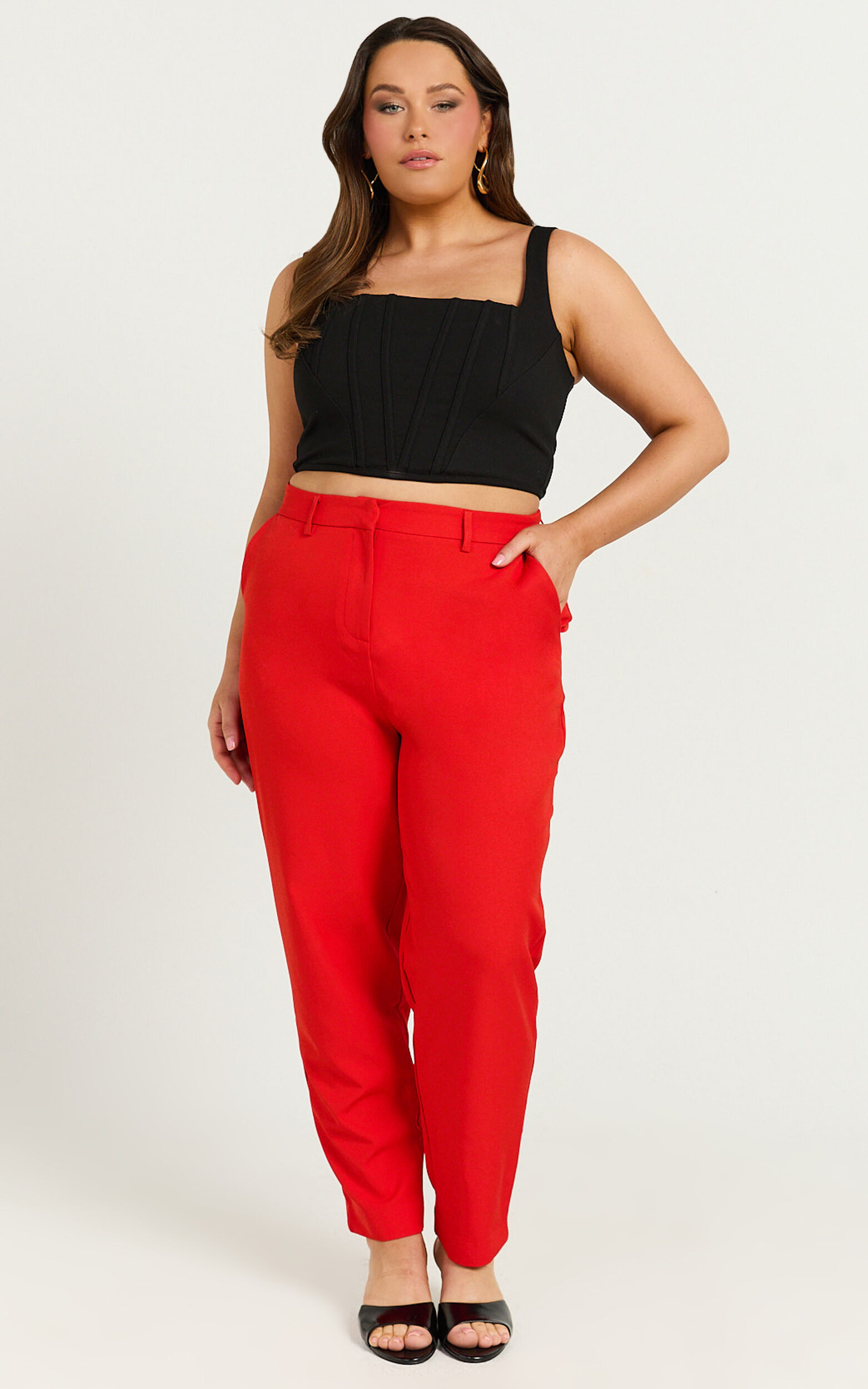 Hermie Pants - High Waisted Cropped Tailored Pants in Red