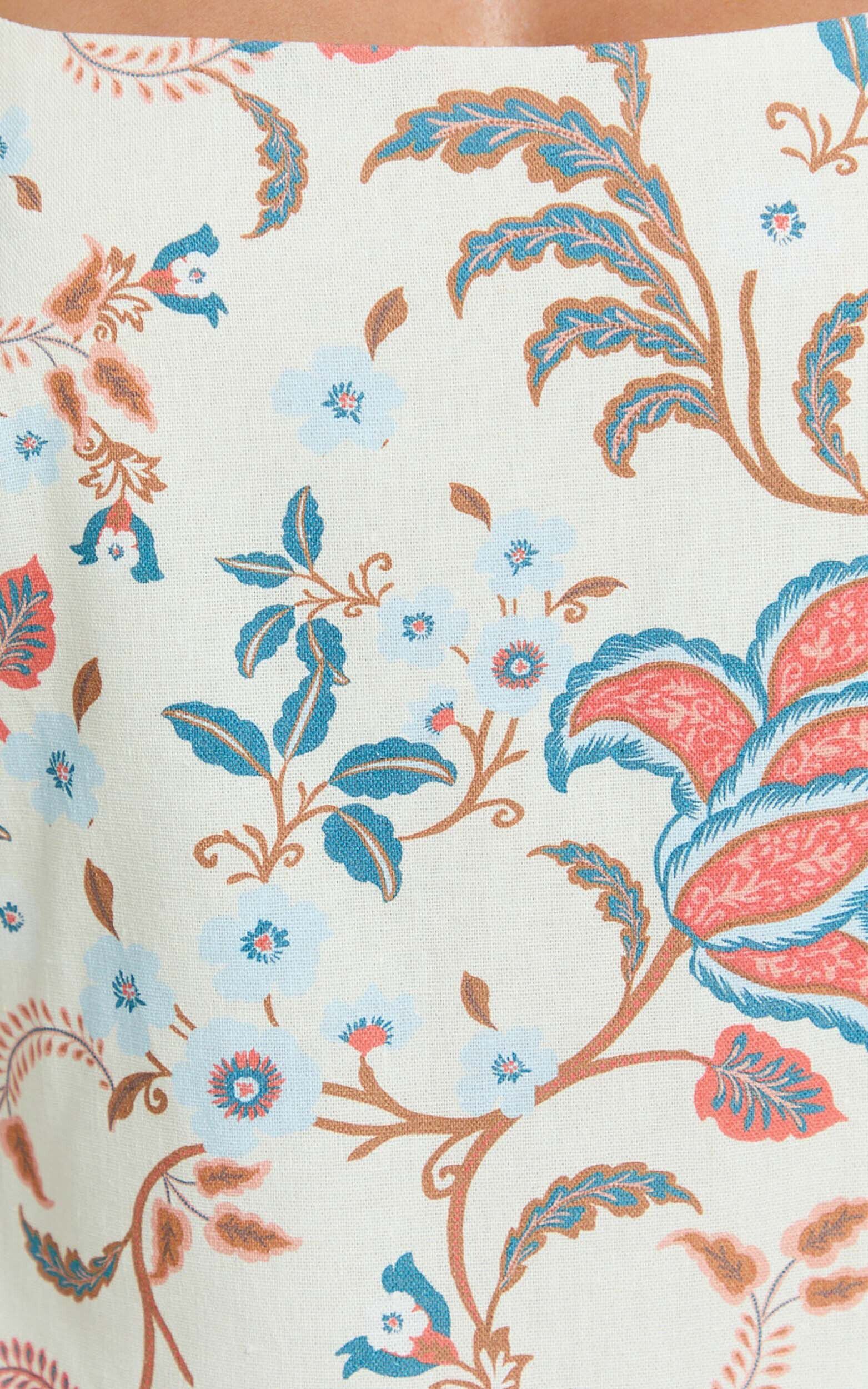 Carlina Mini Linen Dress - Linen Strapped Shift Dress in Summer Chintz