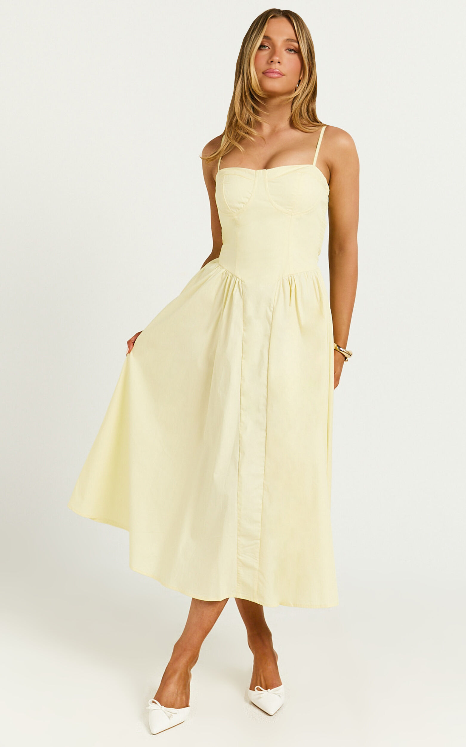Mhissa Midi Dress - Sweetheart Neck  Fit & Flare Dress in Lemon