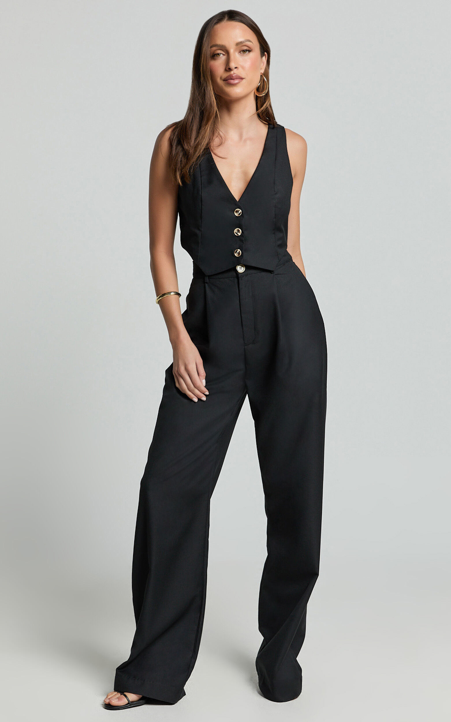 Izara Trousers - Mid Rise Relaxed Straight Leg Tailored Trousers in Black