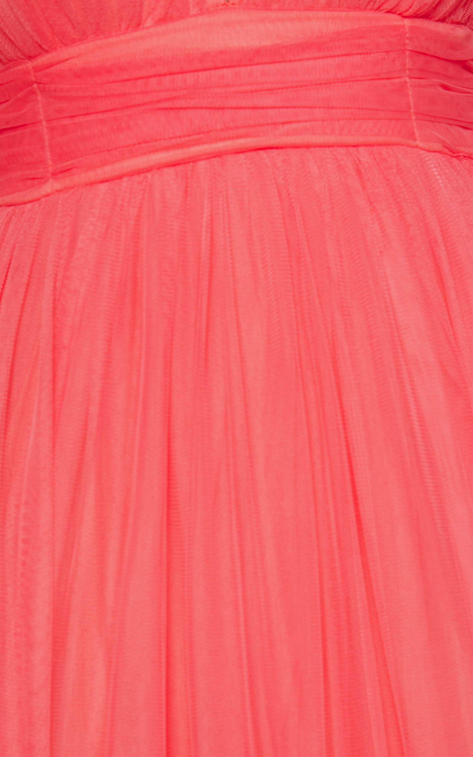 Jiraye Midi Dress - Flutter Sleeve Tuelle Plunge Dress in Coral