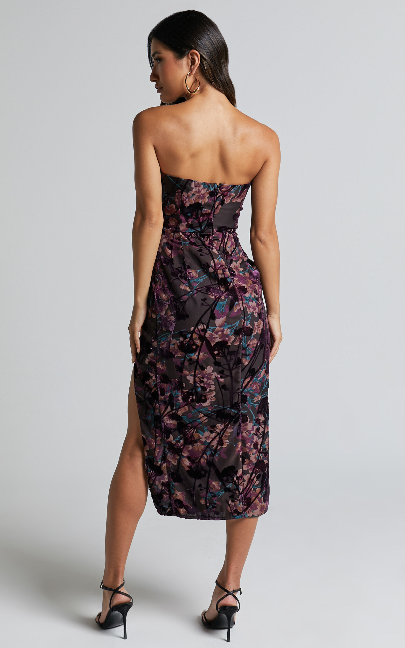 Jessell Midi Dress - High Split Strapless Dress in ALETTA BURNOUT