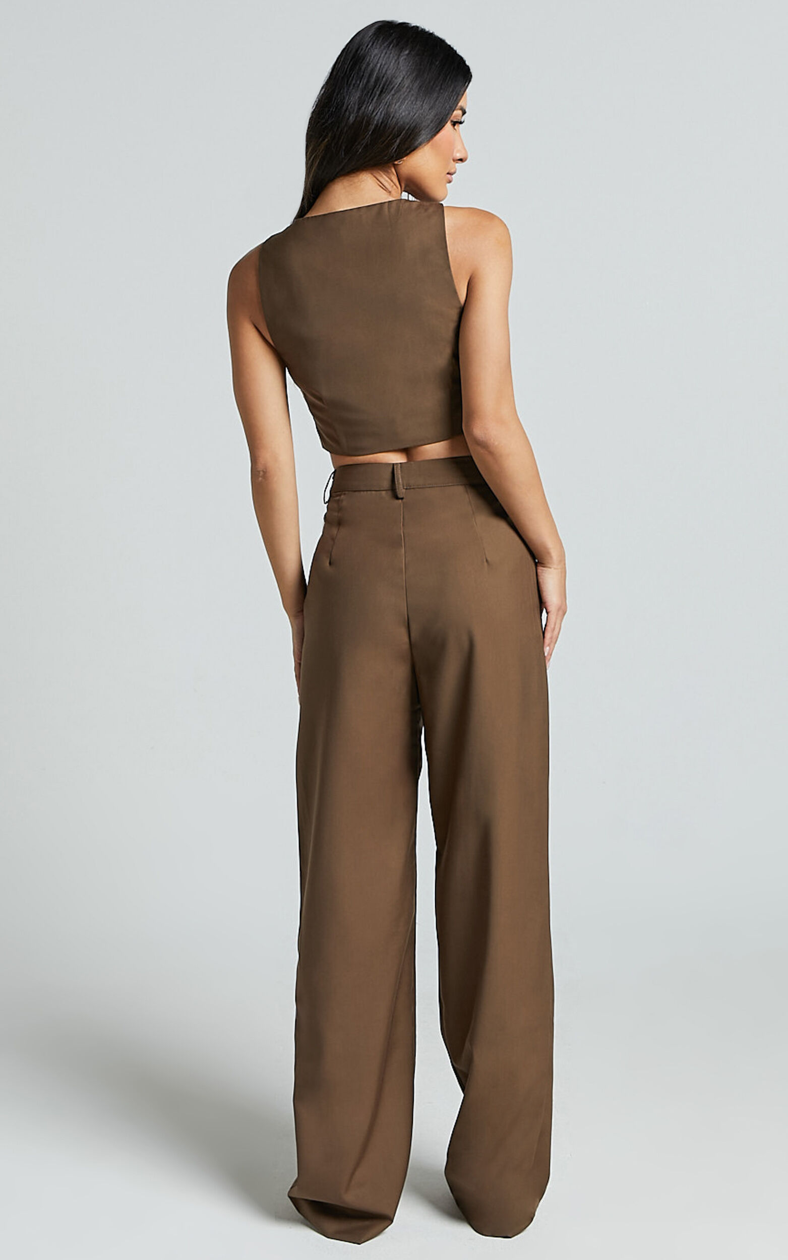 Izara Trousers - Mid Rise Relaxed Straight Leg Tailored Trousers in Oak