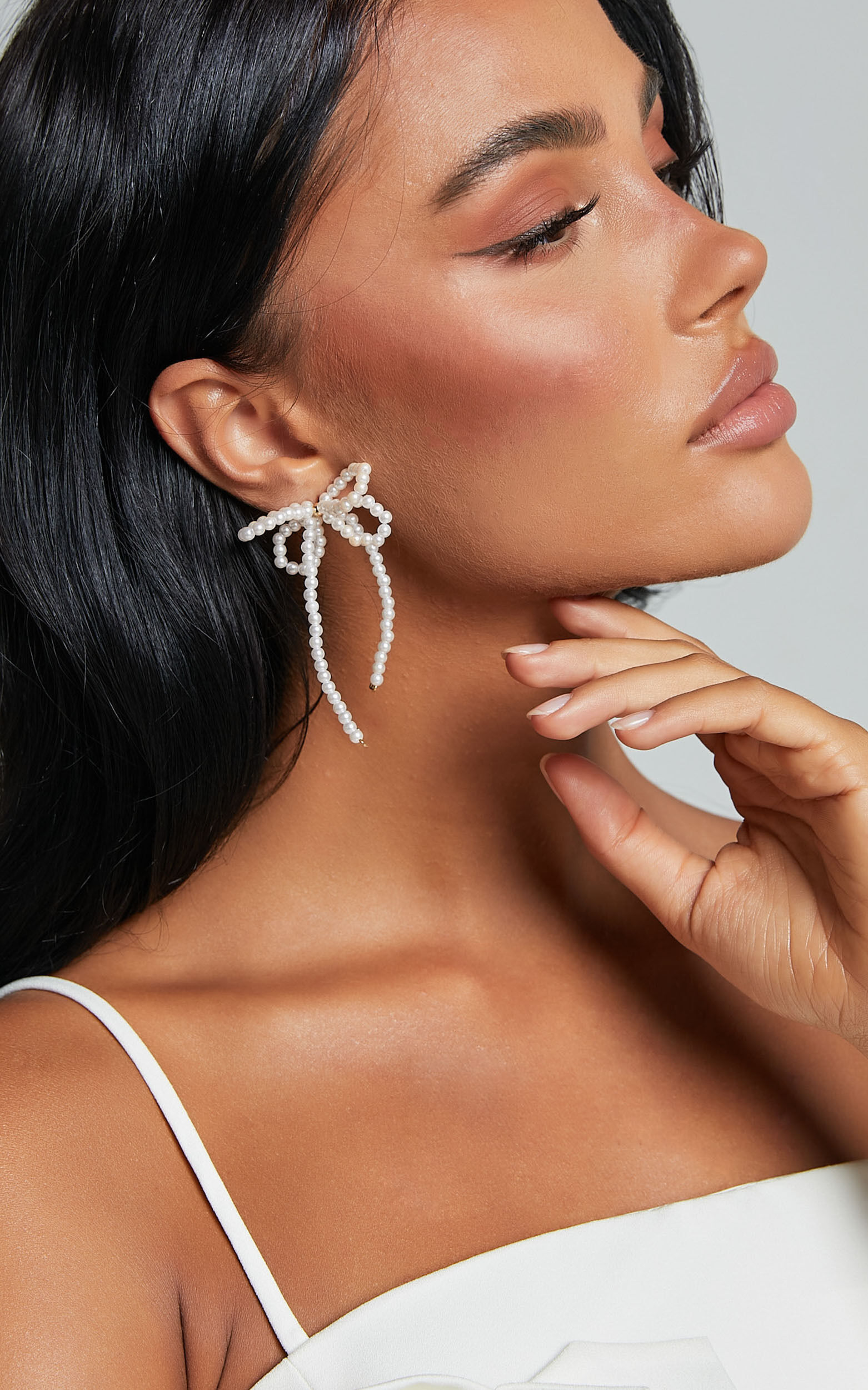 Jenny Earrings - Ribbon Pearl Statement Earrings in White