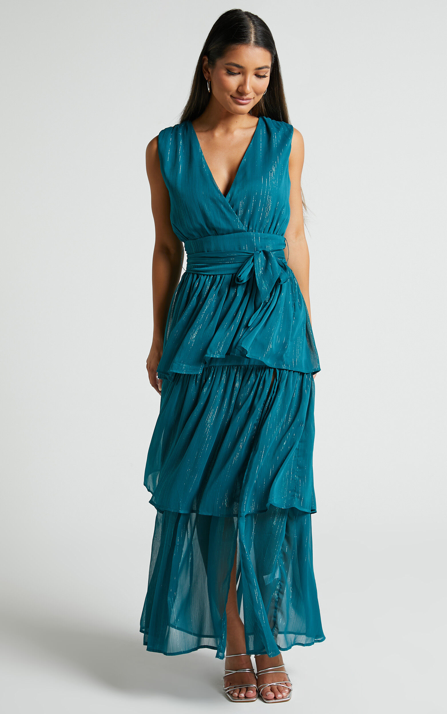 Alana Midi Dress - Short Sleeve Plunge Aline Dress in Emerald