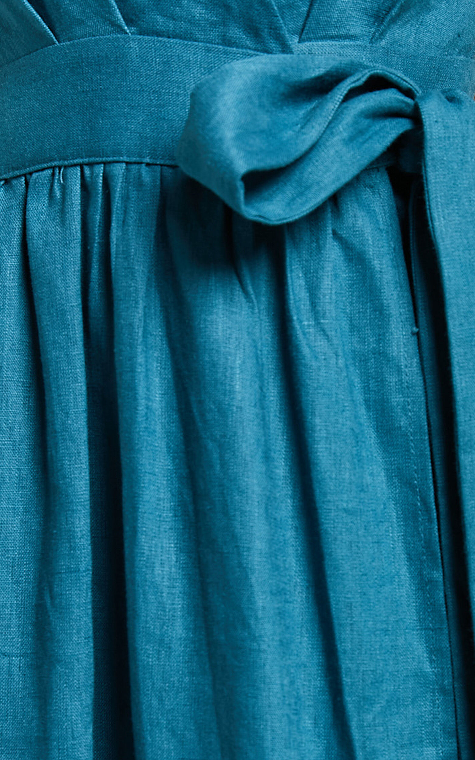 Amalie The Label - Siena Linen Tie Shoulder Wrap Midi Linen Dress in Moss