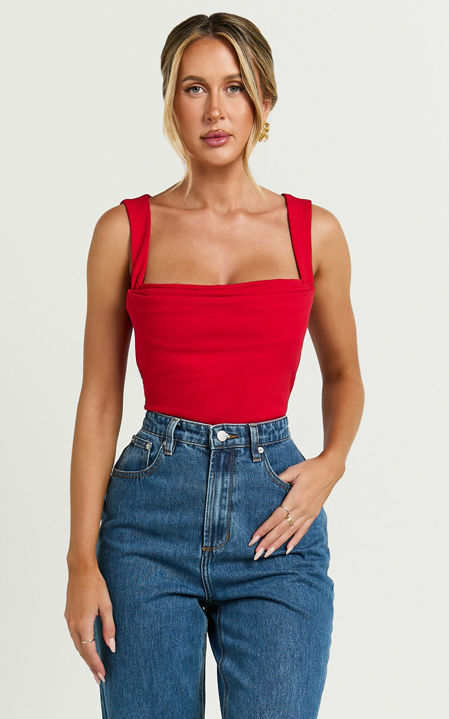 Donna Top - Cowl Neck Corset Top in Red