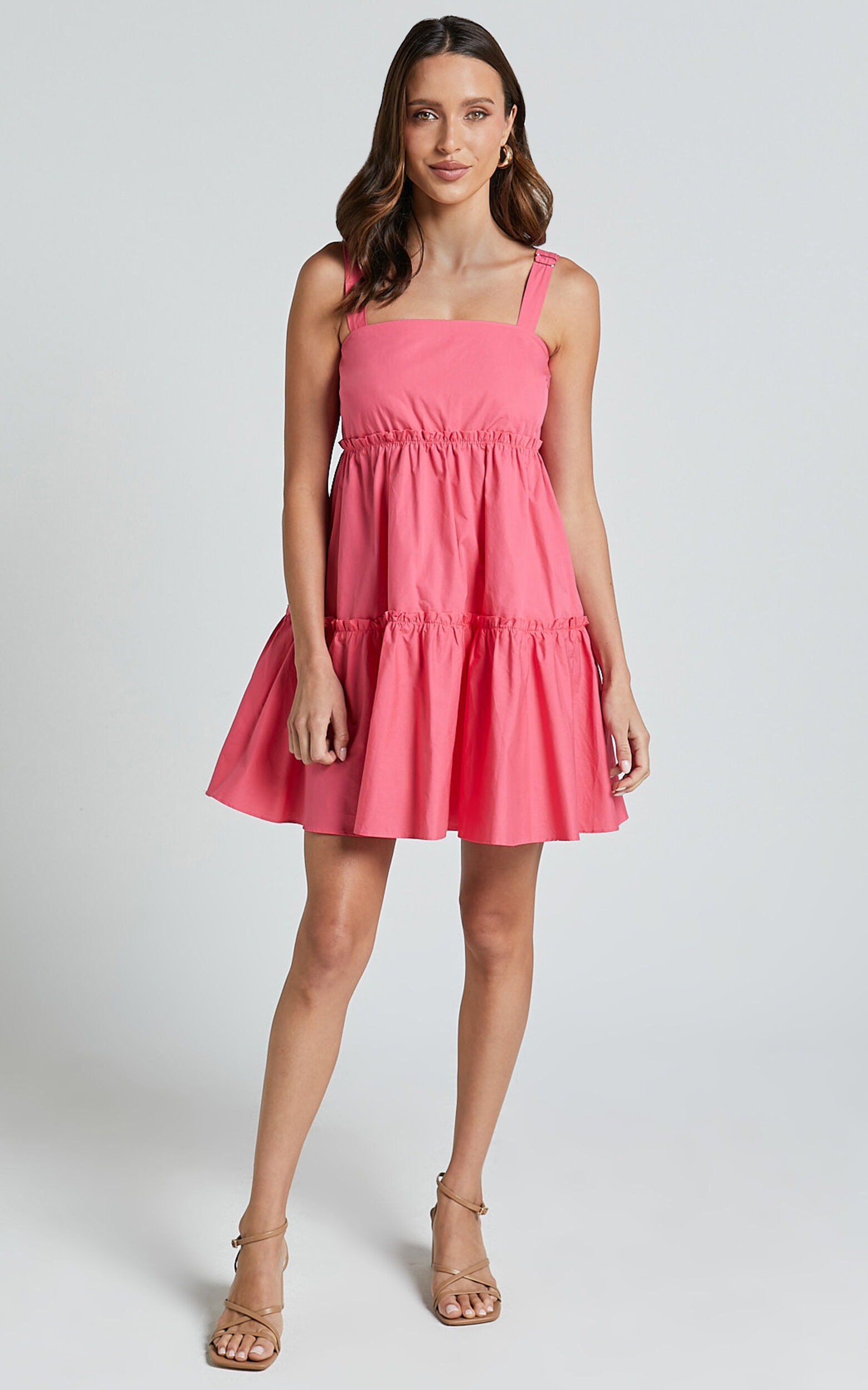 Eliana Mini Dress - Square Neck Tiered Smock Dress in Berry