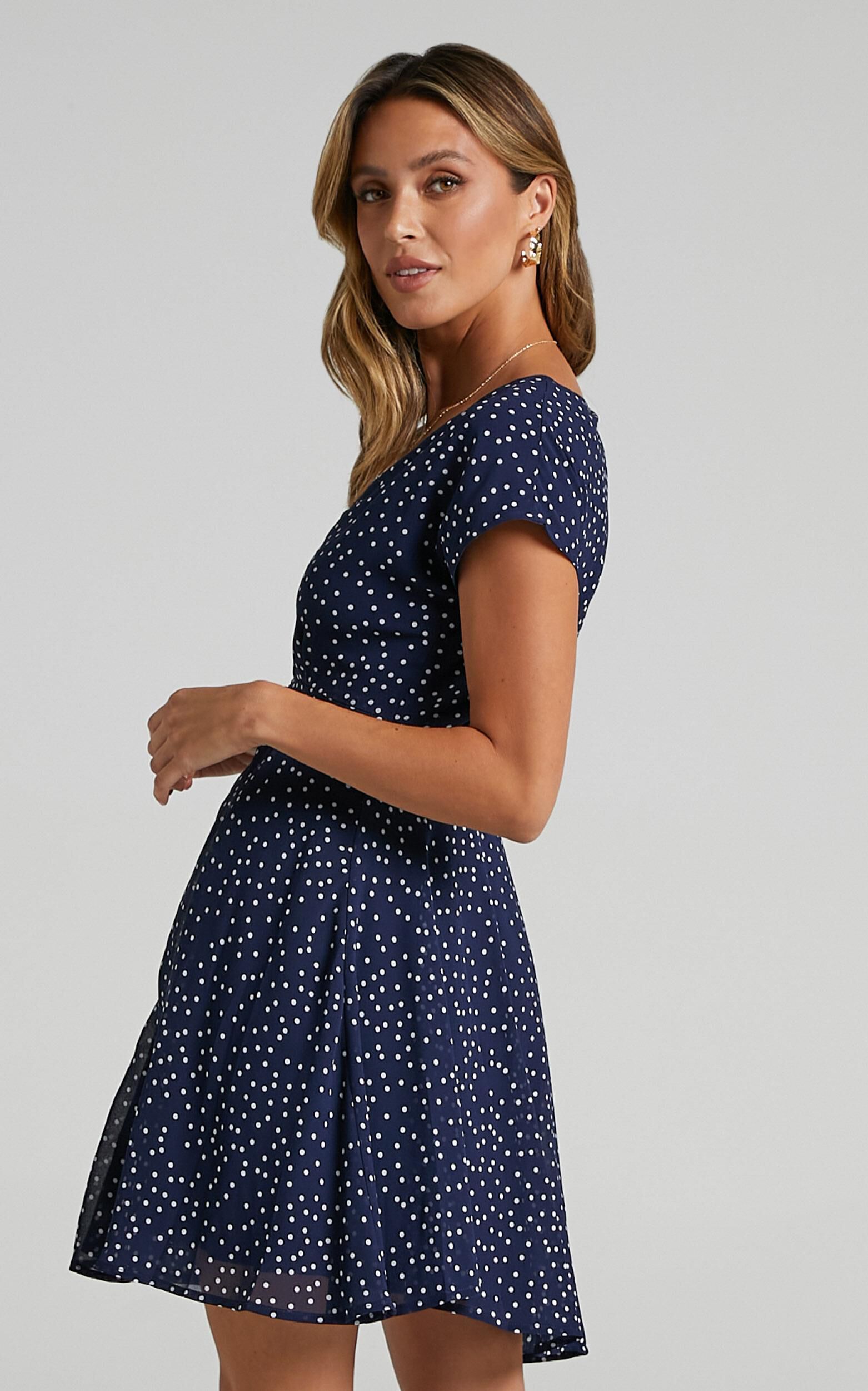 Hey Now Mini Dress - A line Dress in Navy Spot