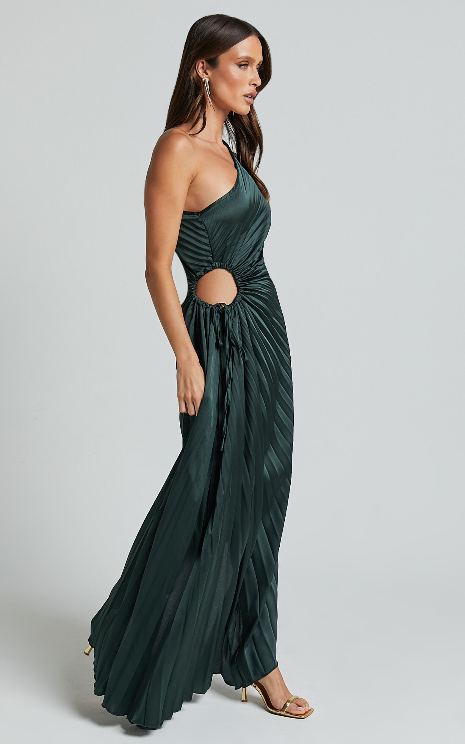 Kitsune Maxi Dress - One Shoulder Cut Out Dress in Emerald Green