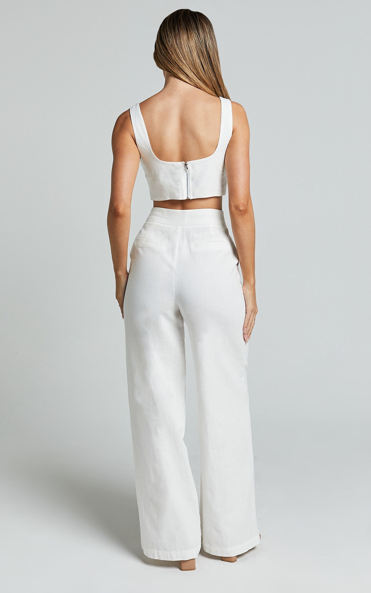 Kingston Two Piece Set - Twist Front Twill and Wide Leg Pants Set in White