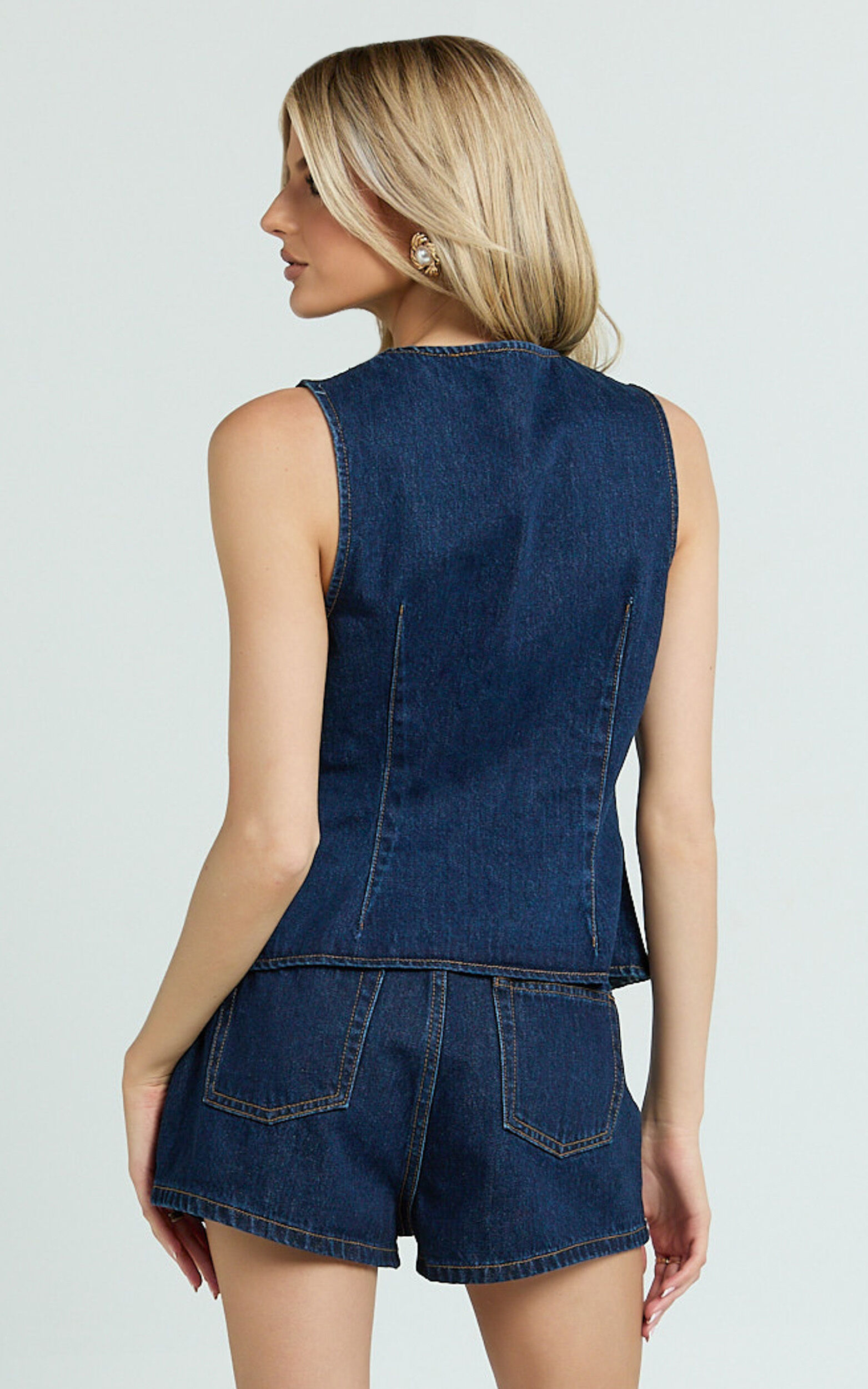 Benny Top - Tie Front Recycled Denim Top in Indigo Wash