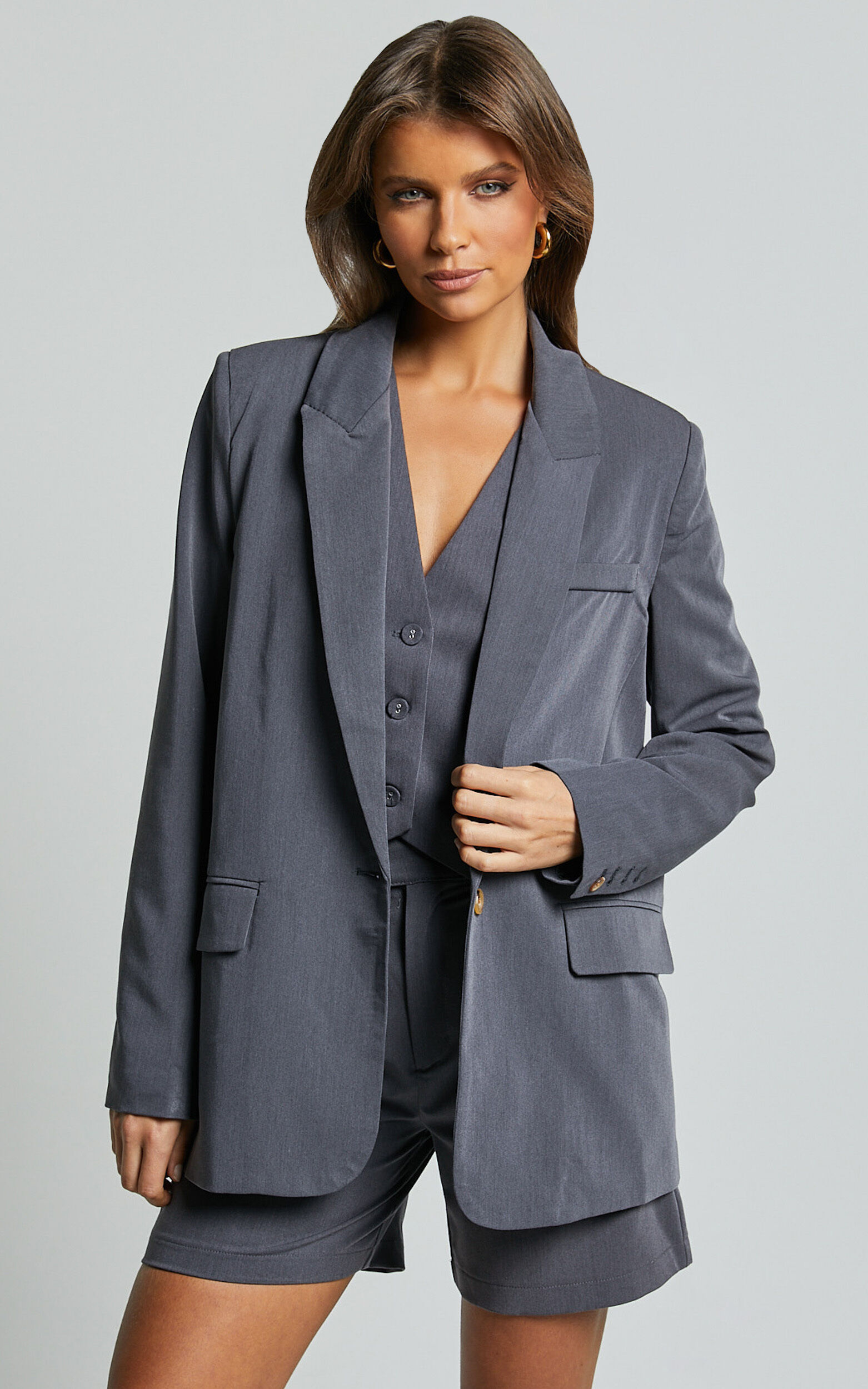 Caralina Blazer - Oversized Single Breasted Blazer in Charcoal