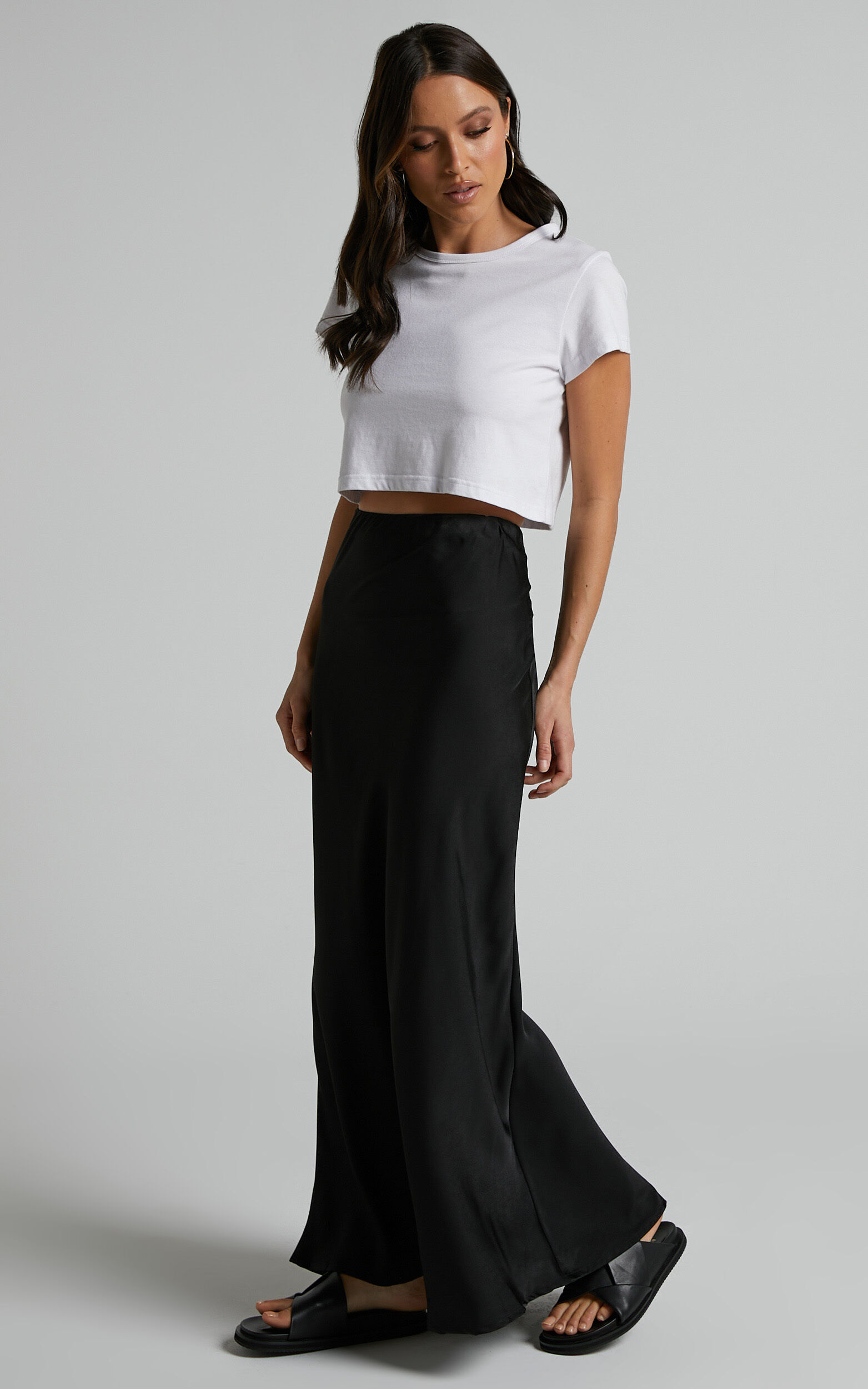 Amari Maxi Skirt - High Waisted Bias Cut Skirt in Black