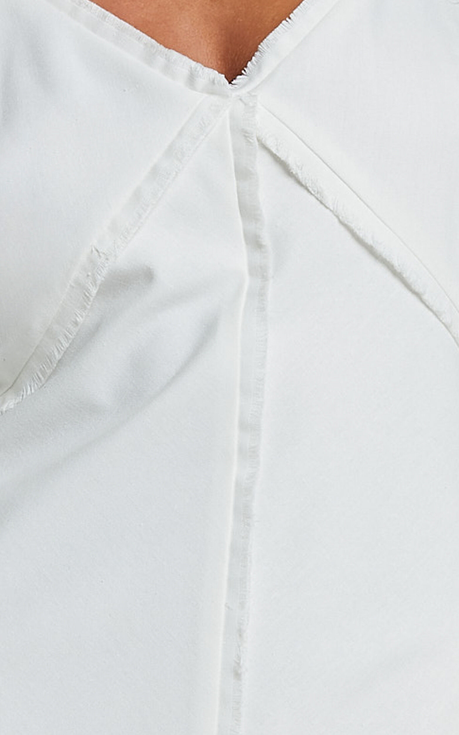 Mikella Midi Linen Dress - Linen Exposed Seam Shift Dress in White