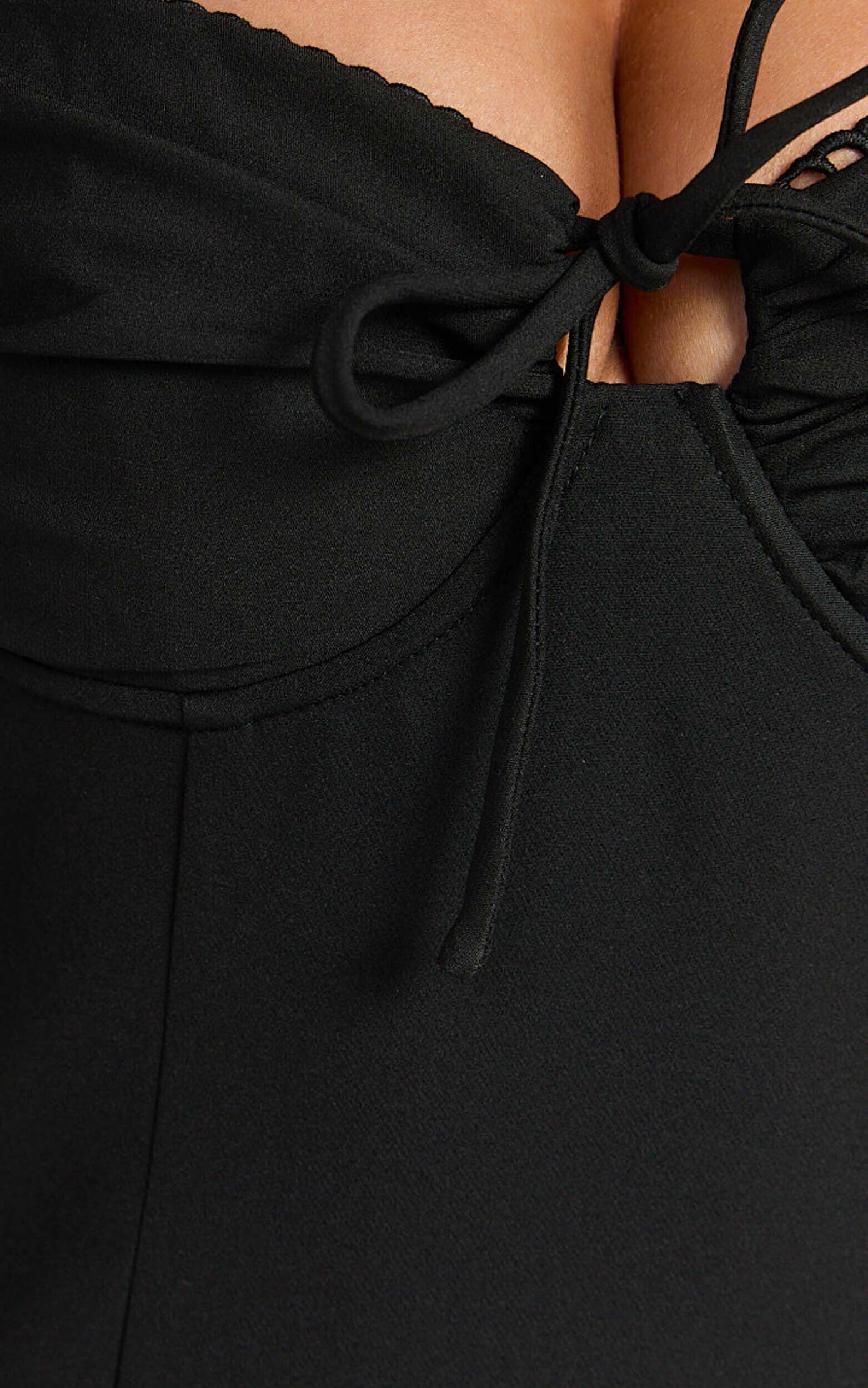 Vasquez Mini Dress - Lace Sleeve Front Tie Detail Dress in Black