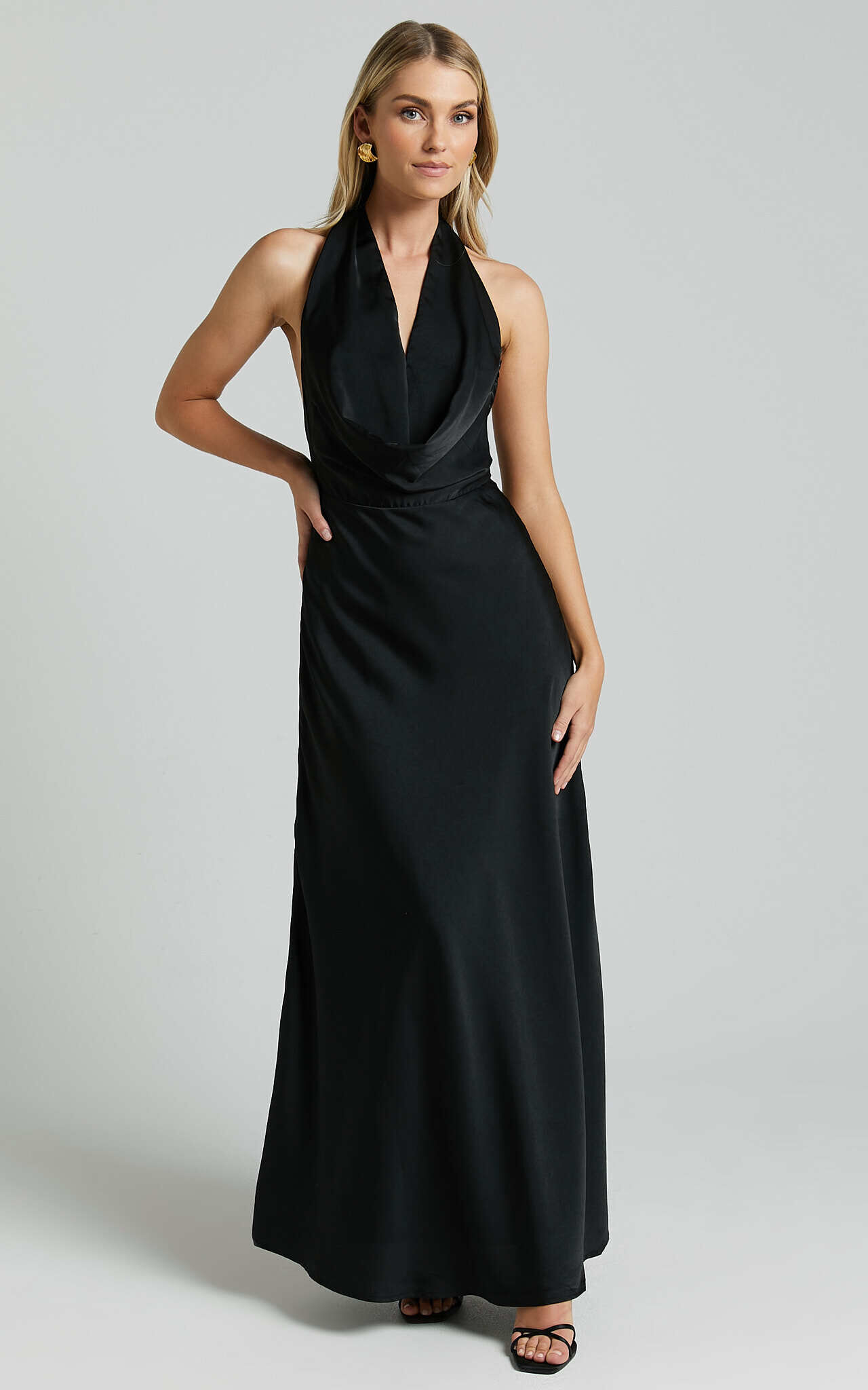 Helen Maxi Dress - Cowl Neck Slip in Black