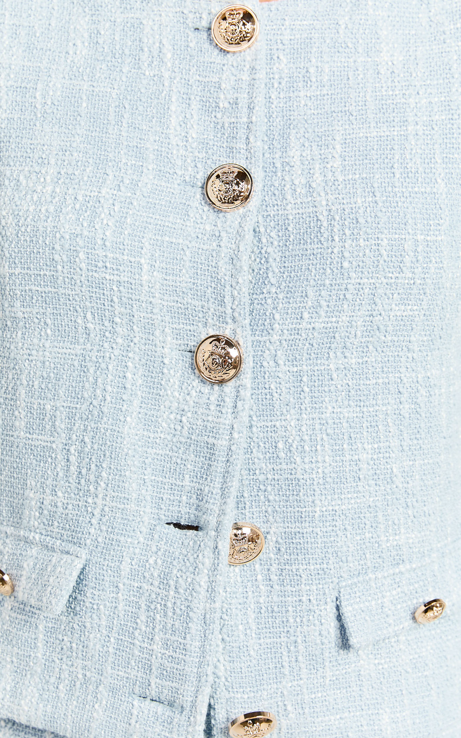 Olympia Jacket - Boucle Scoop Neck Button Down Long Sleeve Jacket in Pale Blue