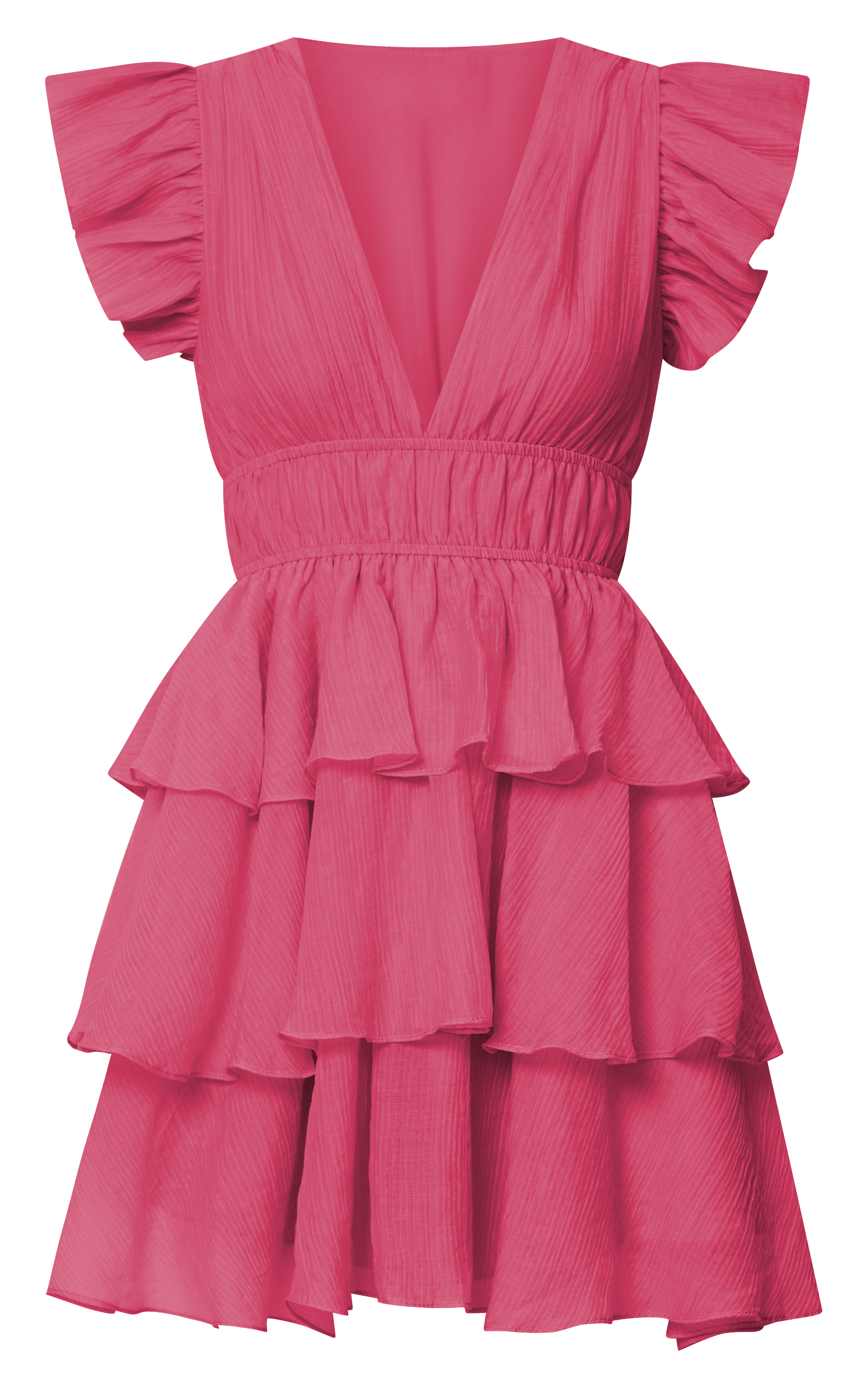 Elbertine Mini Dress - Flutter Sleeve Pleated Dress in Hot Pink