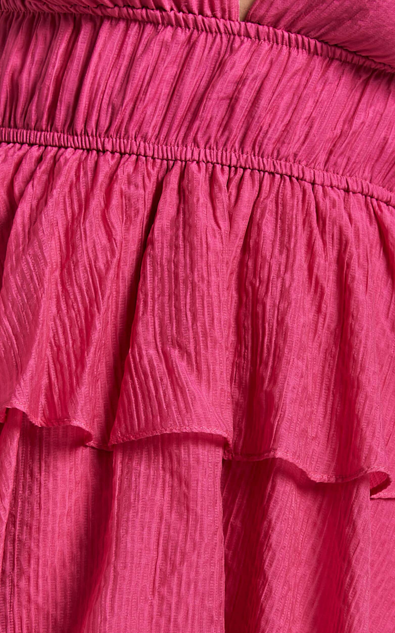 Elbertine Mini Dress - Flutter Sleeve Pleated Dress in Hot Pink