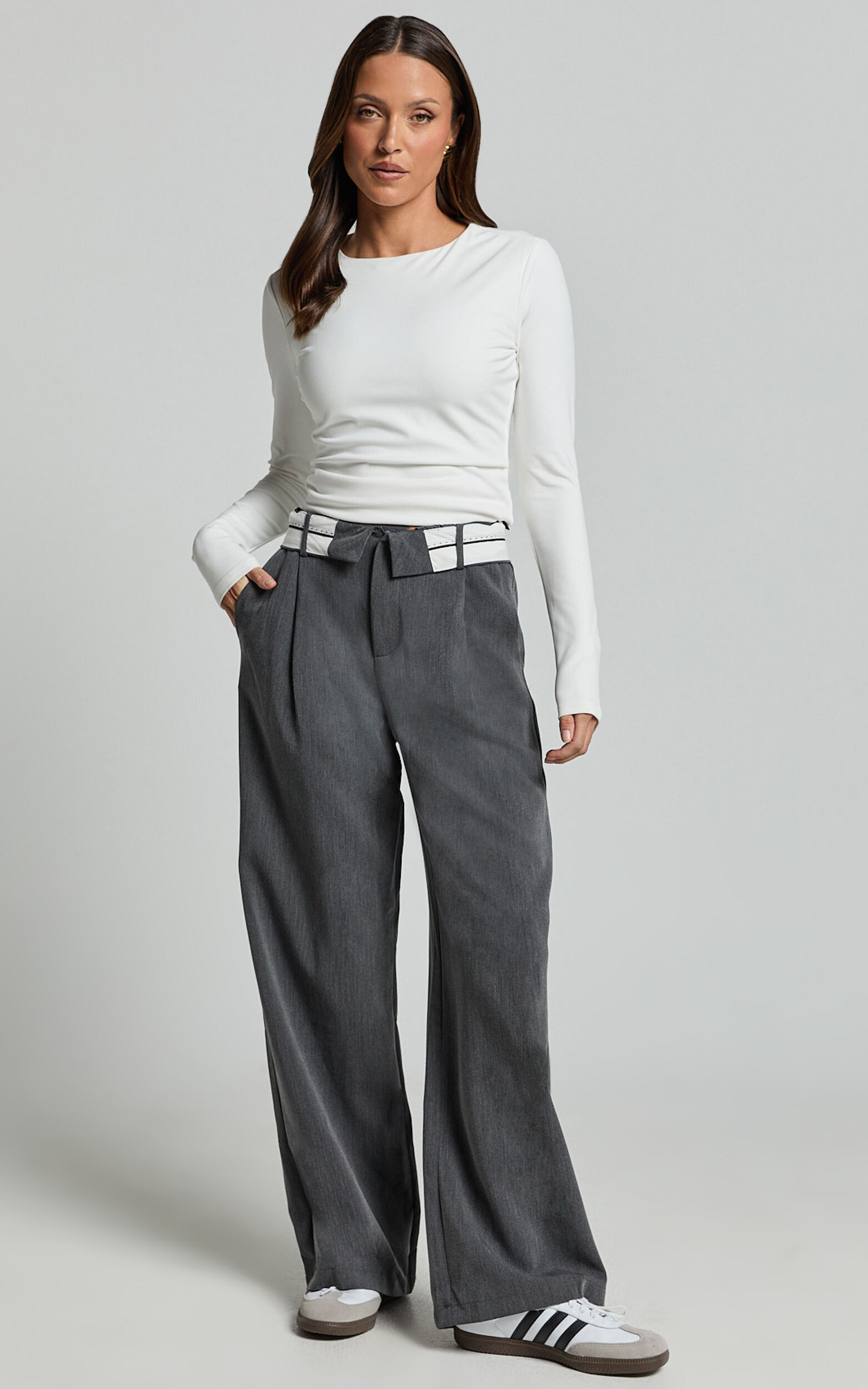 Attica Pants - Foldover Waistband Tailored Pants in Charcoal