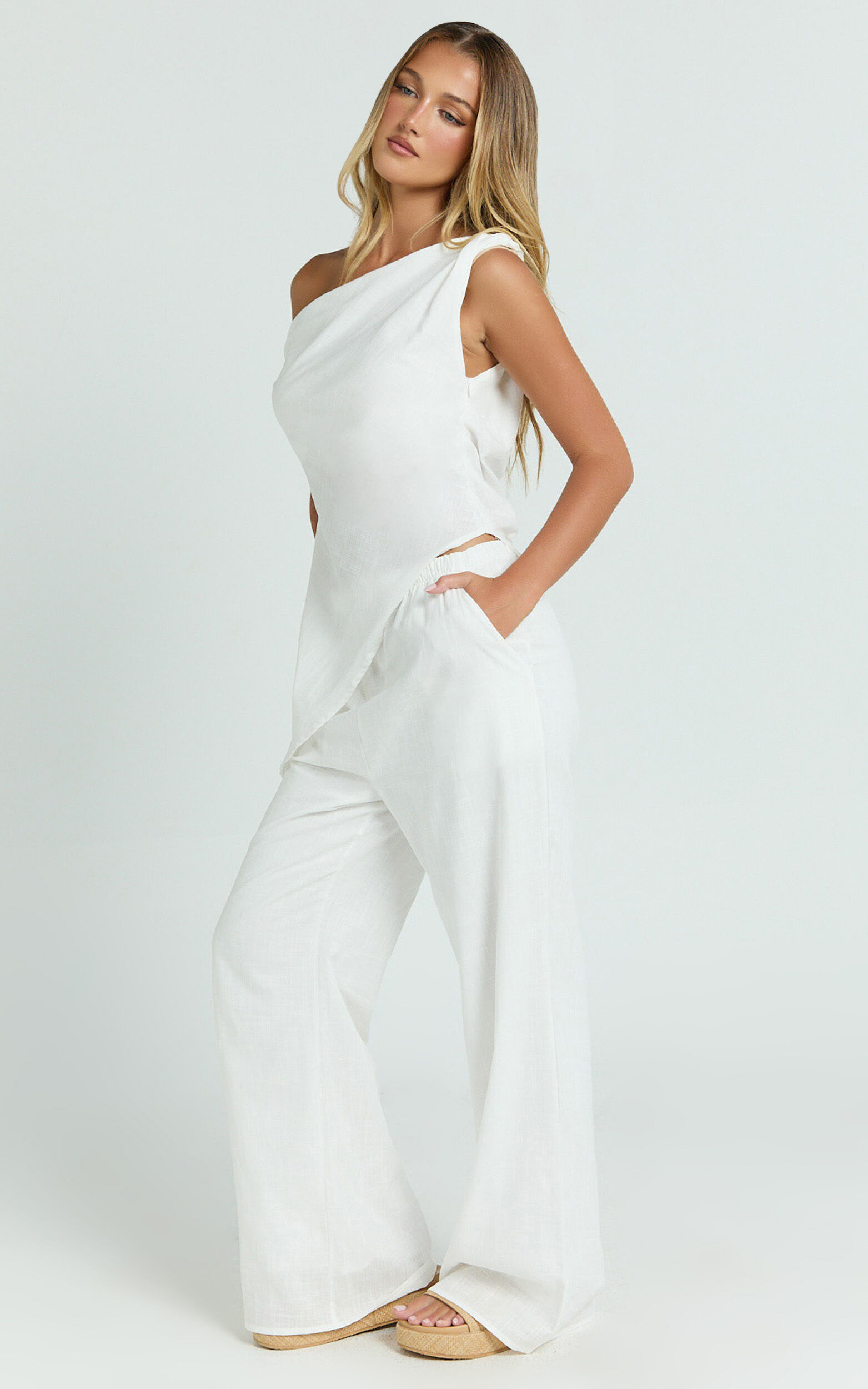 Annalie Two Piece Set - Off Shoulder Linen Set in White