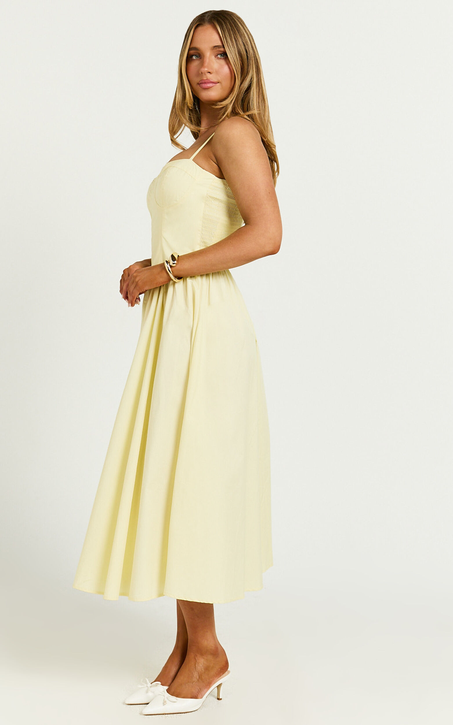 Mhissa Midi Dress - Sweetheart Neck  Fit & Flare Dress in Lemon