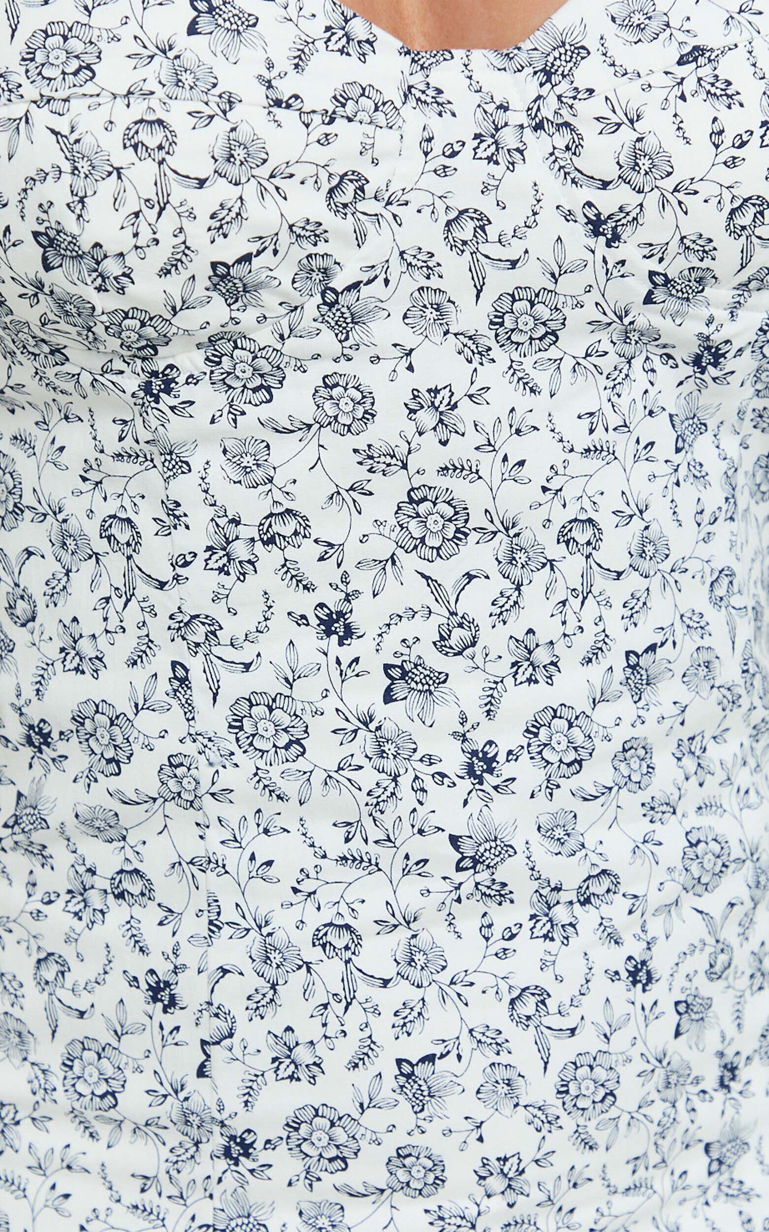 Larson Mini Dress - Tie Strap Ruched Bust Dress in White/Blue