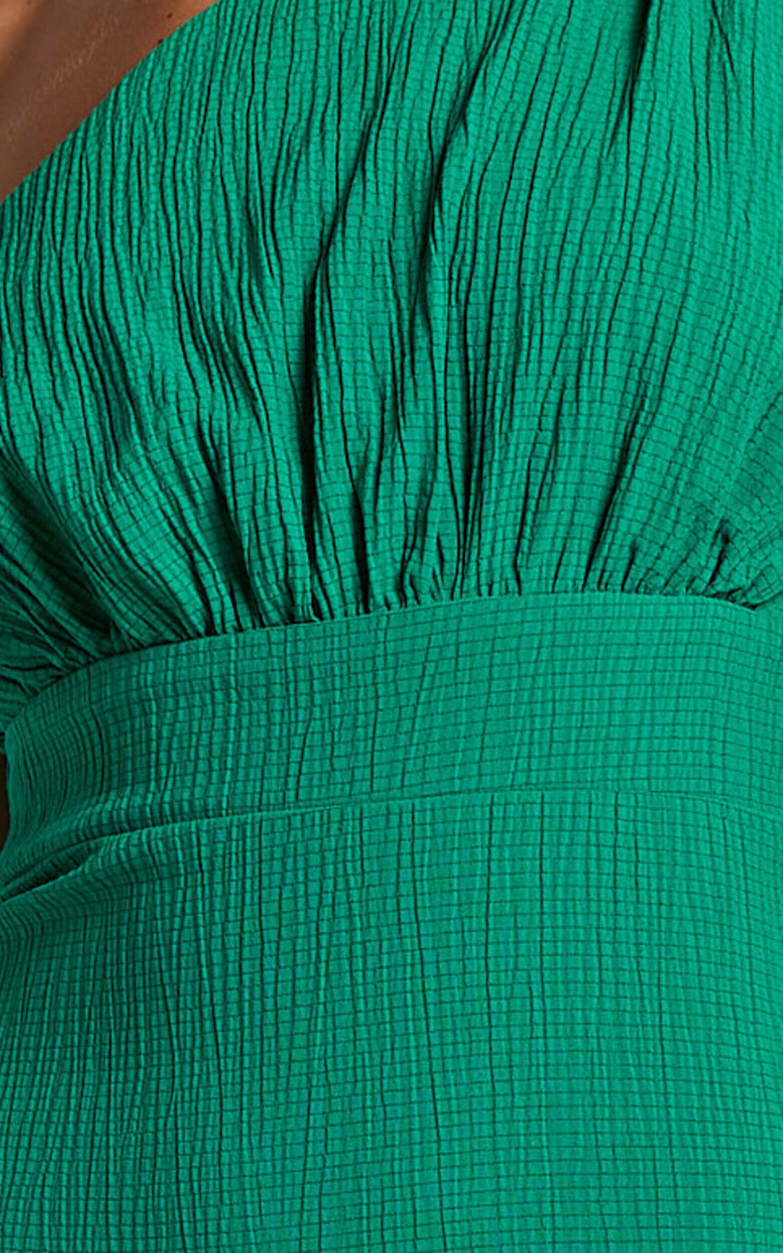 Celestia Midi Dress - Tiered One Shoulder Dress in Green